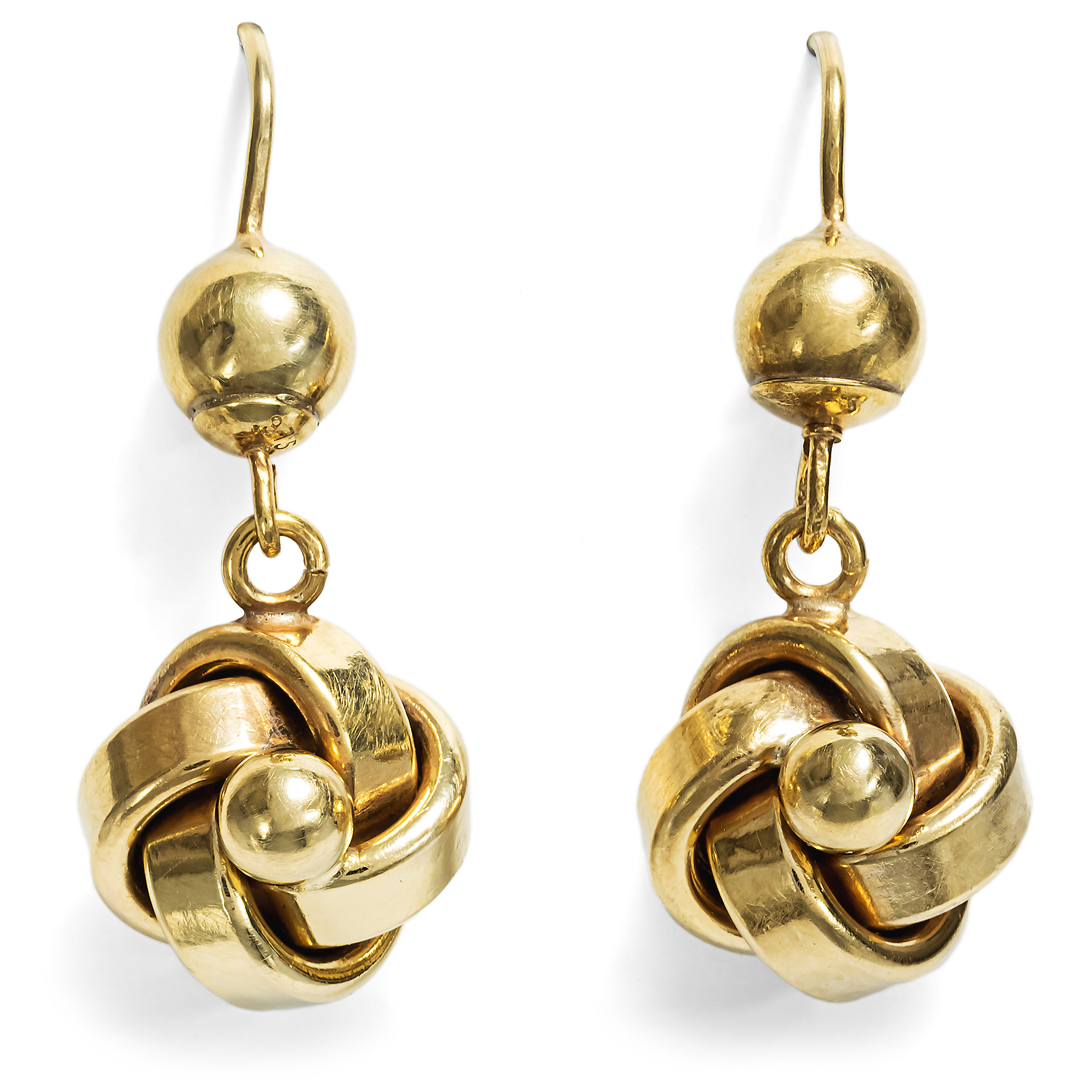 Romantische Knoten-Ohrringe aus Gold, Großbritannien um 1900 Romantische Knoten-Ohrringe aus Gold, Großbritannien um 1900