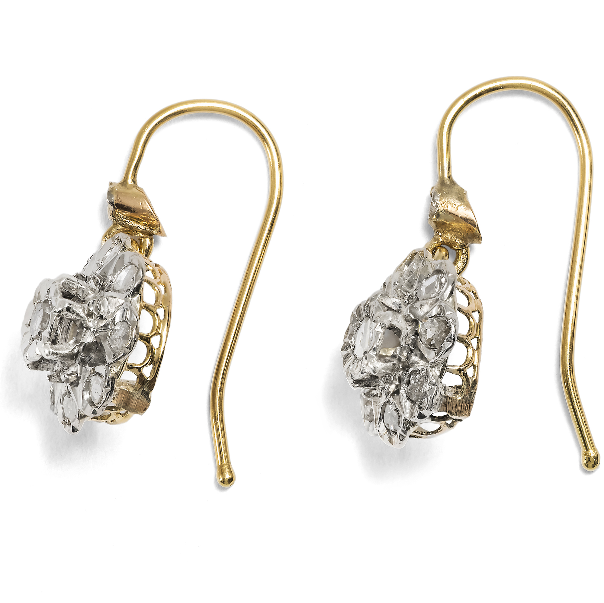 Antike Ohrringe mit Diamanten in Silber & Gold, um 1900 & später Antike Ohrringe mit Diamanten in Silber & Gold, um 1900 & später