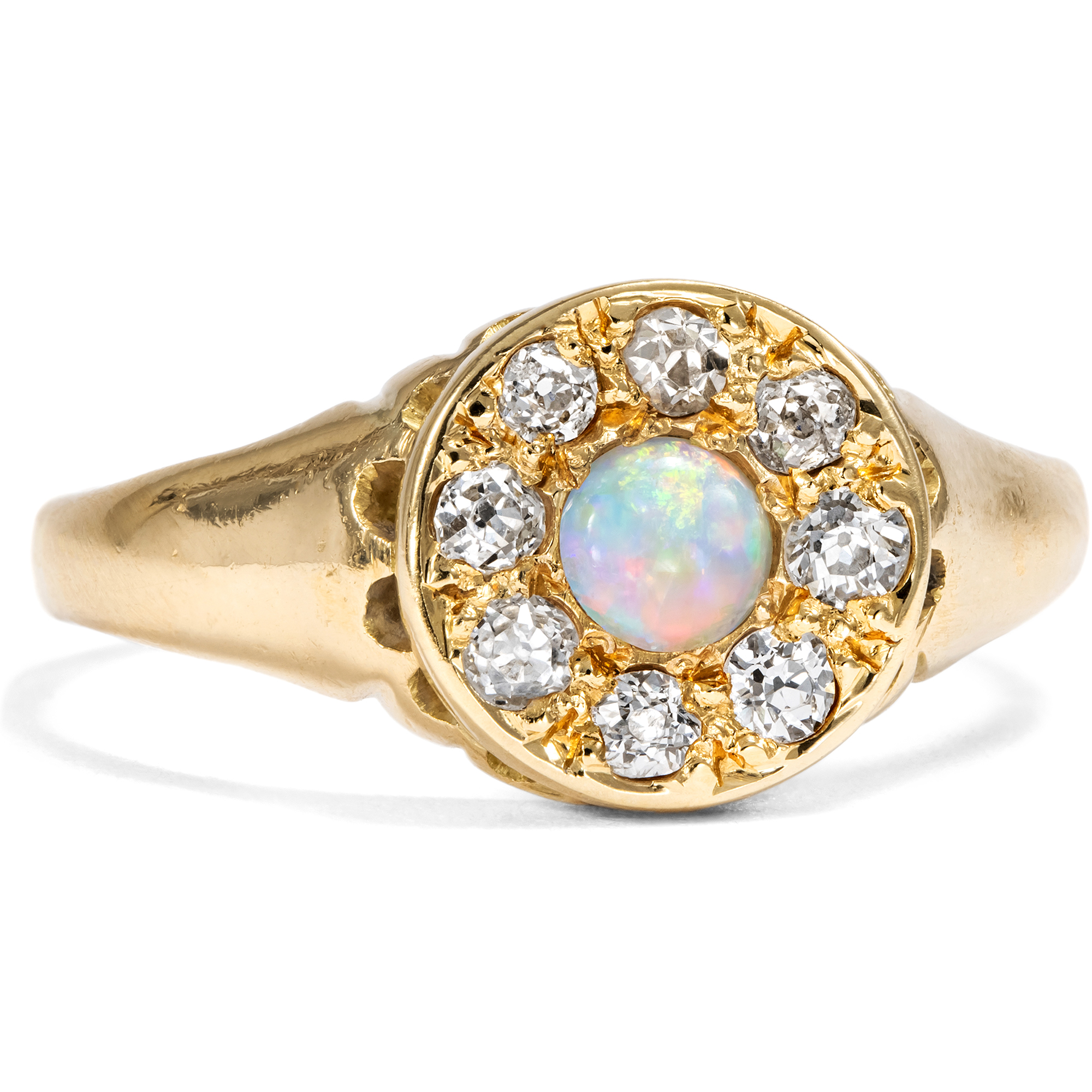 Viktorianischer Goldring mit australischem Opal und Diamanten, England um 1890 und später Viktorianischer Goldring mit australischem Opal und Diamanten, England um 1890 und später