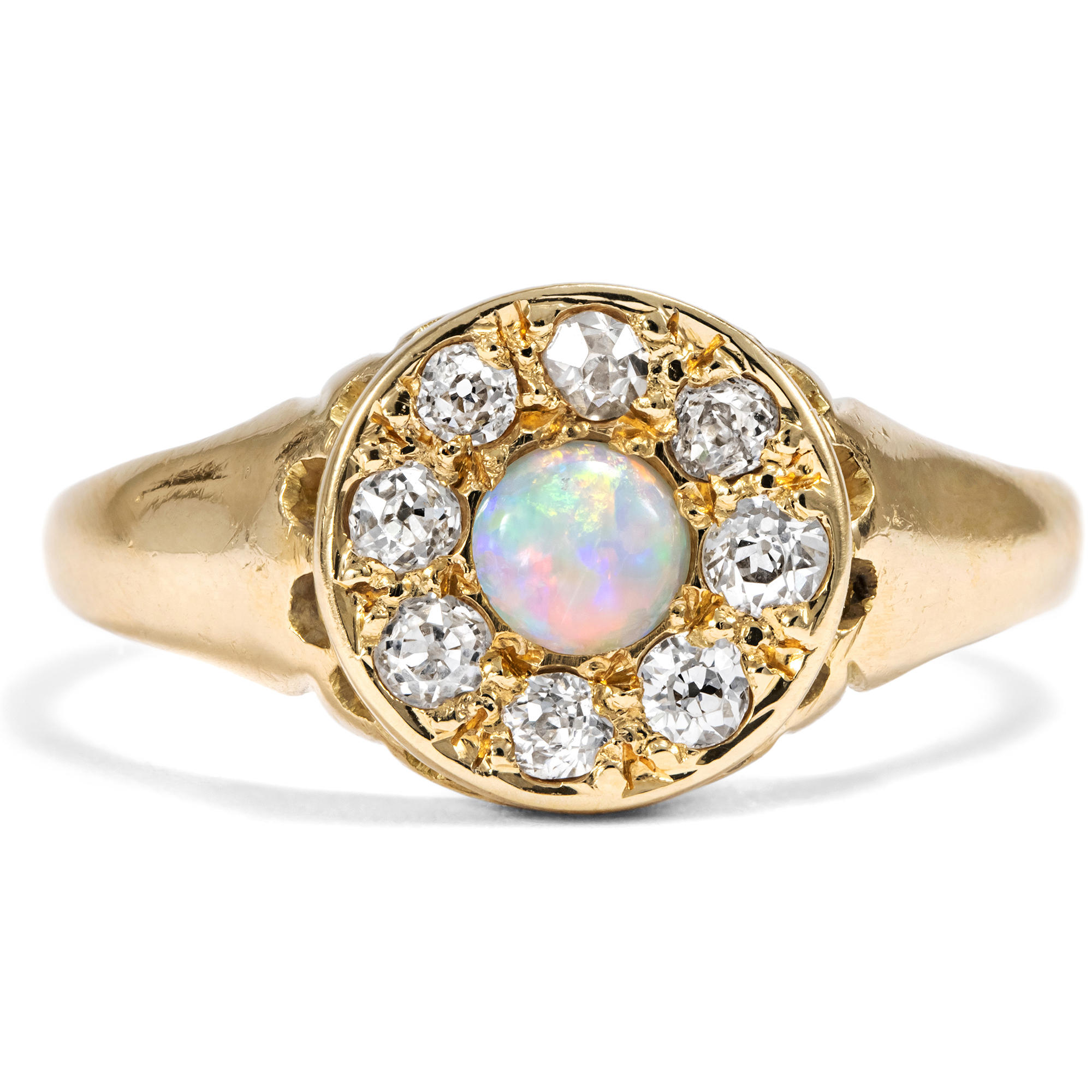 Viktorianischer Goldring mit australischem Opal und Diamanten, England um 1890 und später Viktorianischer Goldring mit australischem Opal und Diamanten, England um 1890 und später