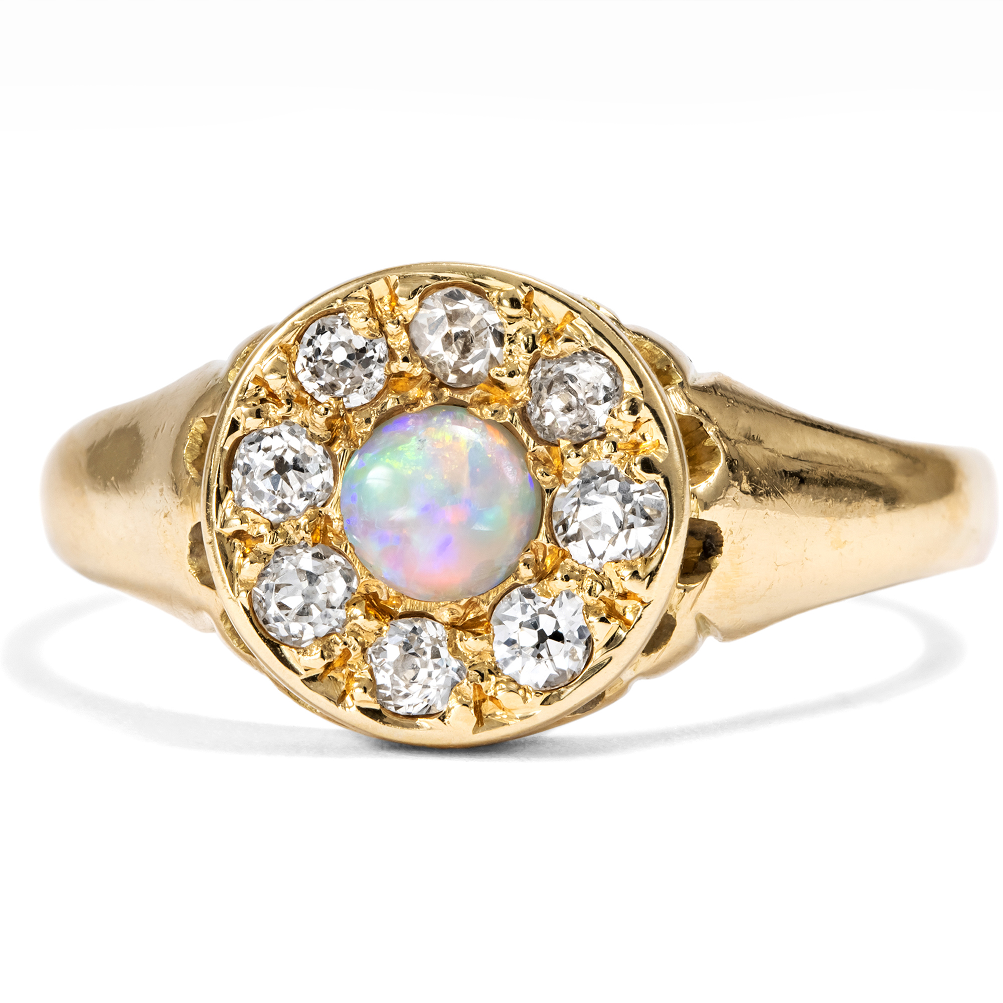 Viktorianischer Goldring mit australischem Opal und Diamanten, England um 1890 und später Viktorianischer Goldring mit australischem Opal und Diamanten, England um 1890 und später