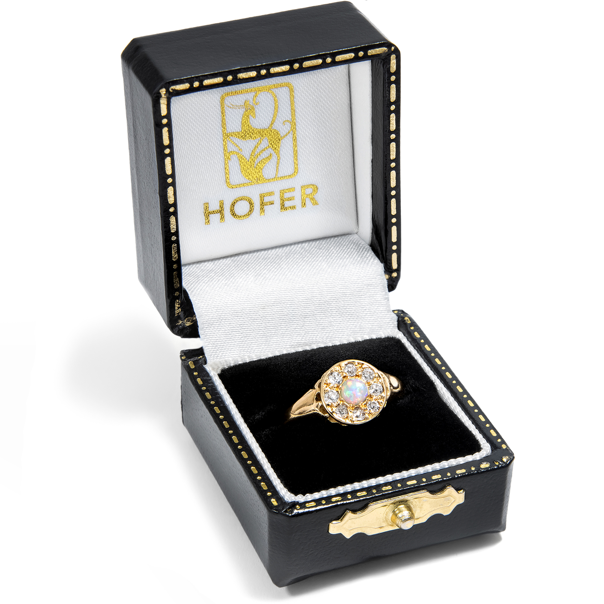 Viktorianischer Goldring mit australischem Opal und Diamanten, England um 1890 und später Viktorianischer Goldring mit australischem Opal und Diamanten, England um 1890 und später
