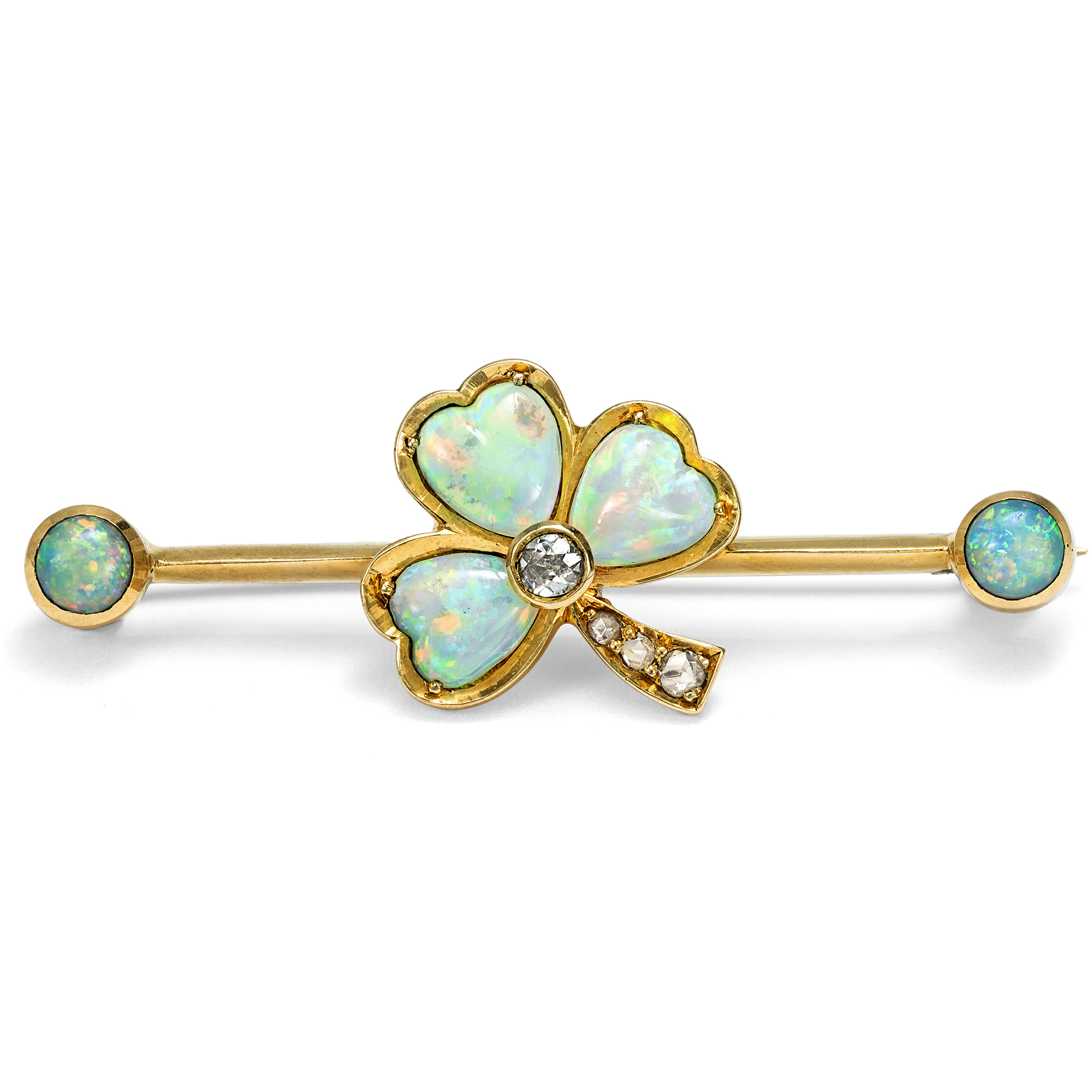 Antike Liebesbrosche mit Herzen aus Opal in Gold & Diamant, um 1900 Antike Liebesbrosche mit Herzen aus Opal in Gold & Diamant, um 1900