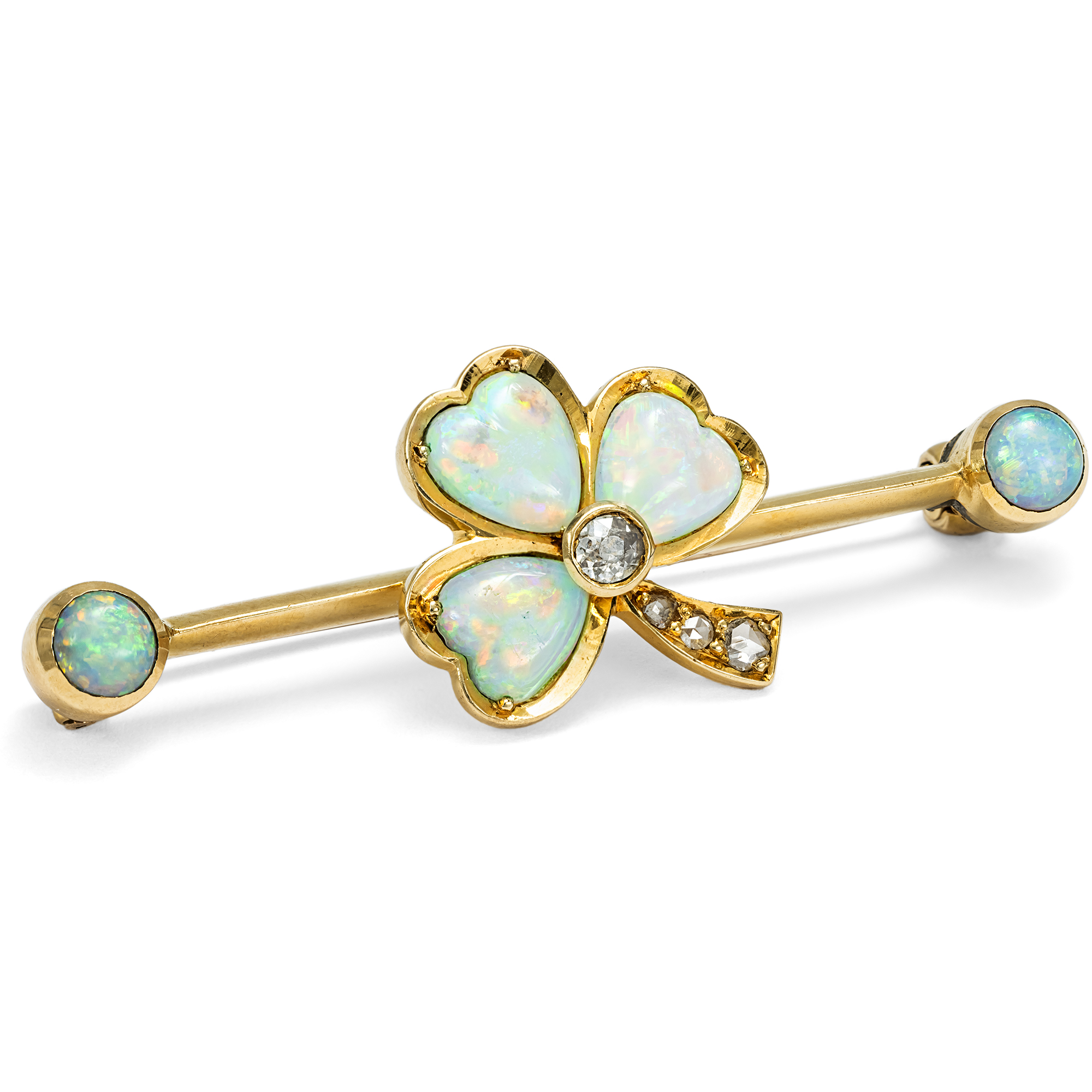 Antike Liebesbrosche mit Herzen aus Opal in Gold & Diamant, um 1900 Antike Liebesbrosche mit Herzen aus Opal in Gold & Diamant, um 1900