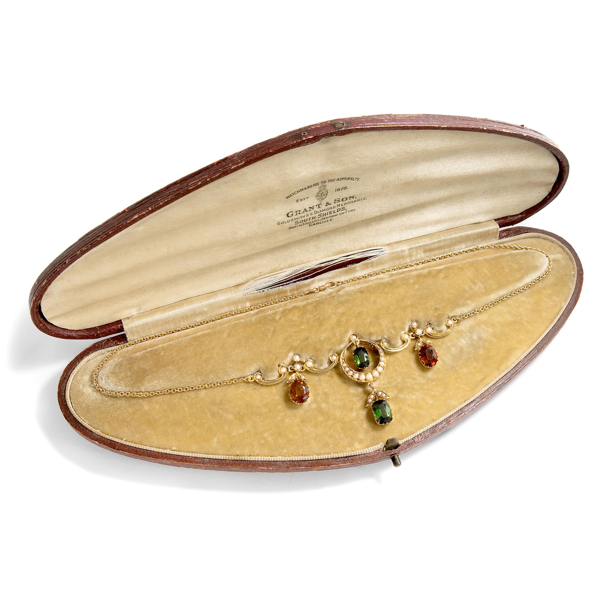 Antikes Collier mit Citrinen & grünen Turmalinen in Gold, Großbritannien um 1900 Antikes Collier mit Citrinen & grünen Turmalinen in Gold, Großbritannien um 1900