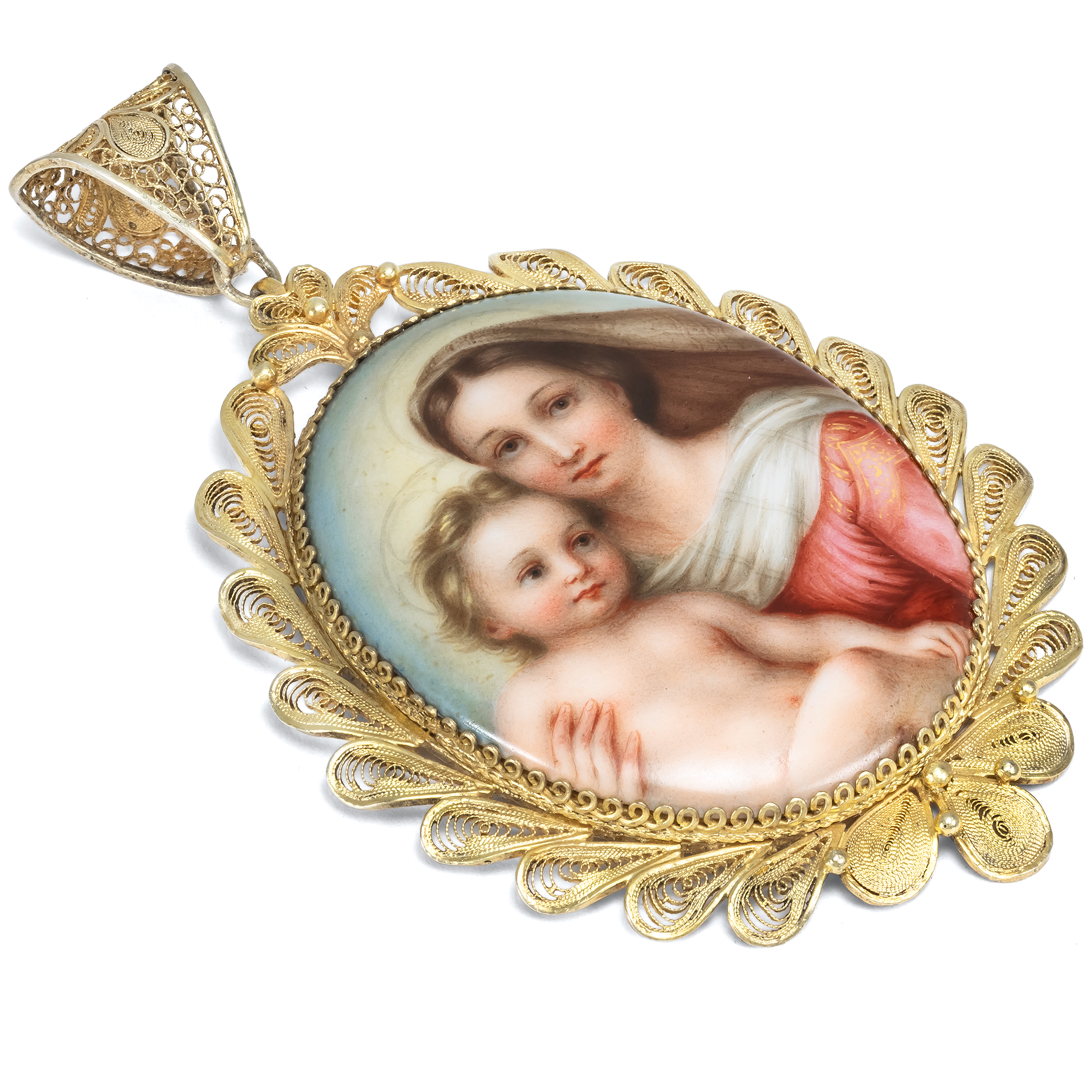 Antique Demi-Parure with Enamel Plaques of the Sistine Madonna, c. 1870 Antique Demi-Parure with Enamel Plaques of the Sistine Madonna, c. 1870