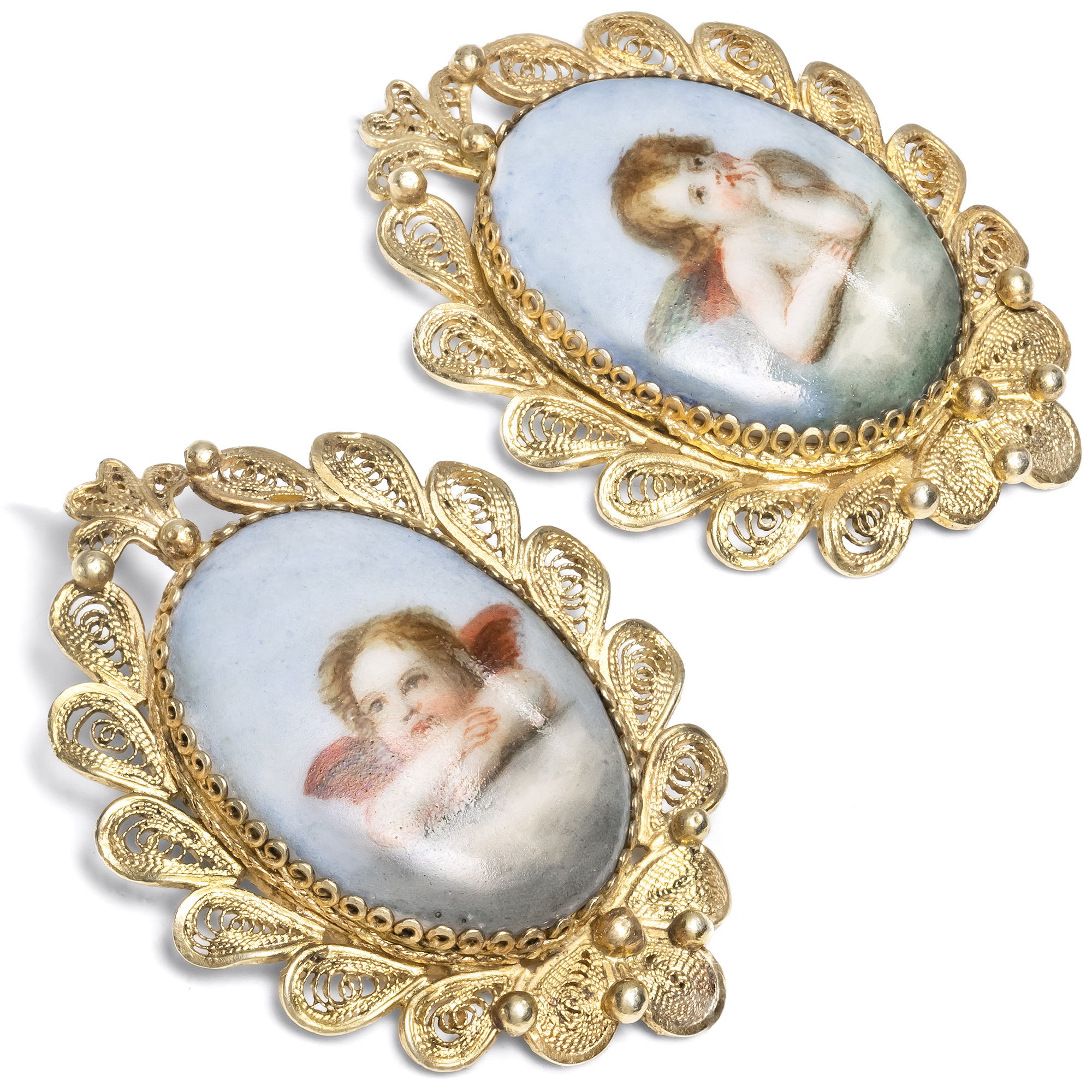 Antique Demi-Parure with Enamel Plaques of the Sistine Madonna, c. 1870 Antique Demi-Parure with Enamel Plaques of the Sistine Madonna, c. 1870