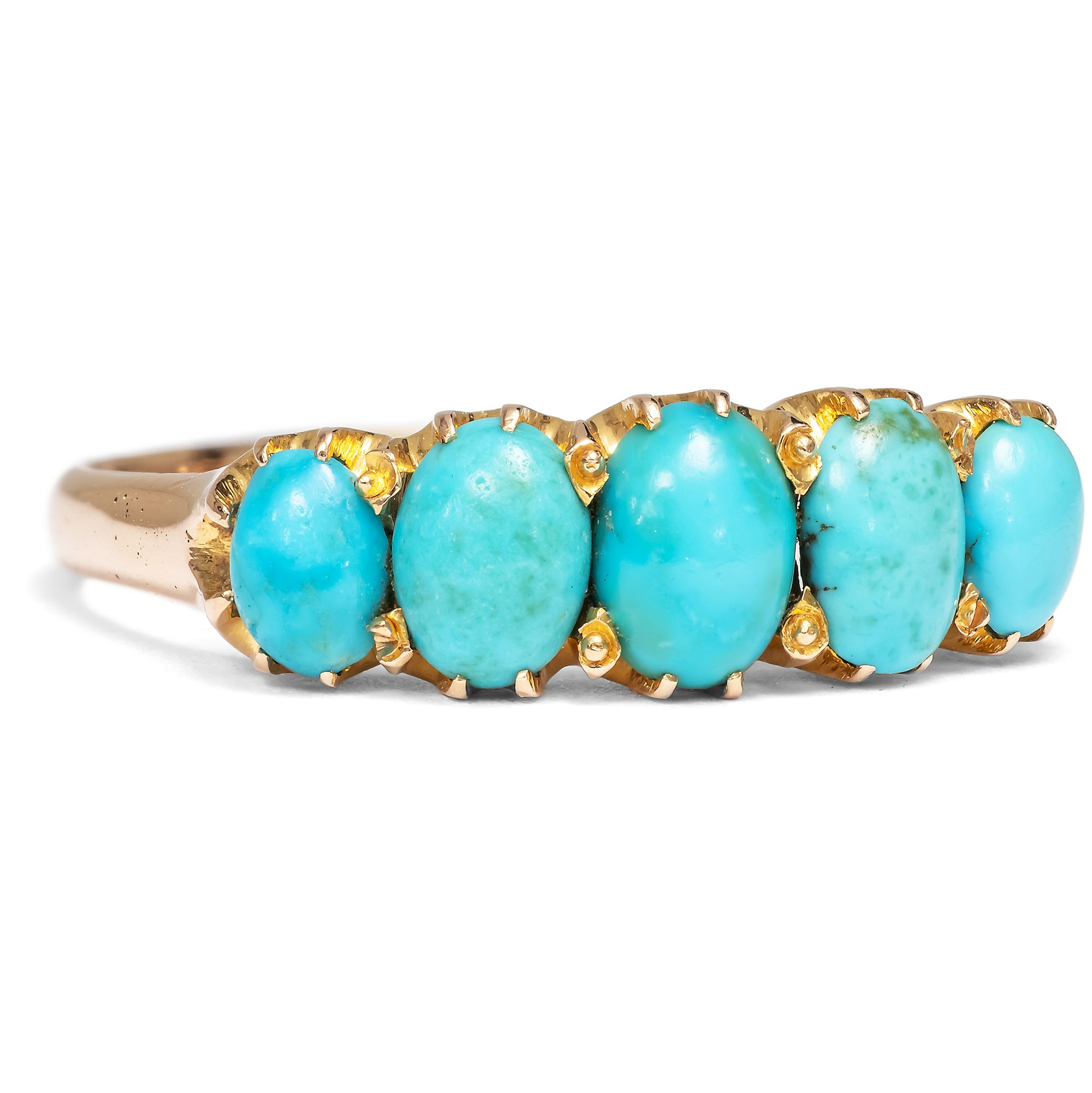 Viktorianischer Ring aus Rotgold mit persischen Türkisen, um 1900