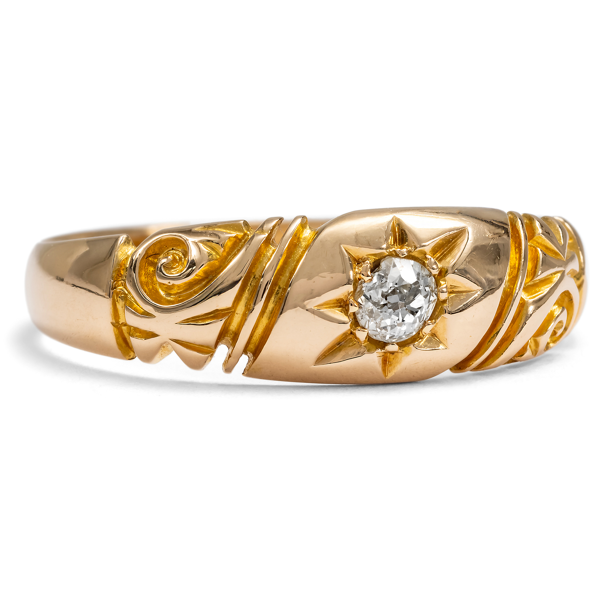 Antique Gold Ring with Old European Cut Diamond, Birmingham 1903 Antique Gold Ring with Old European Cut Diamond, Birmingham 1903