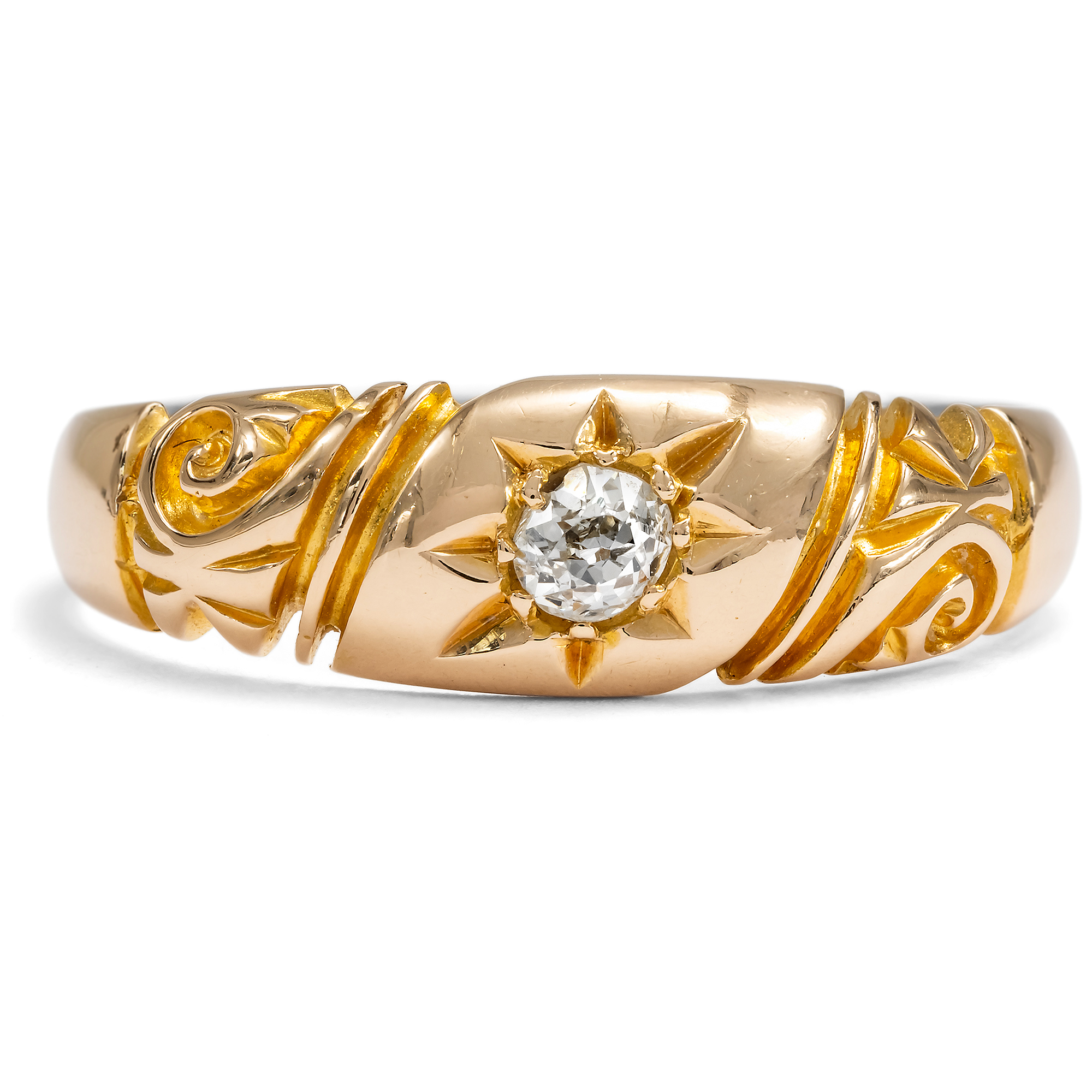 Antique Gold Ring with Old European Cut Diamond, Birmingham 1903 Antique Gold Ring with Old European Cut Diamond, Birmingham 1903