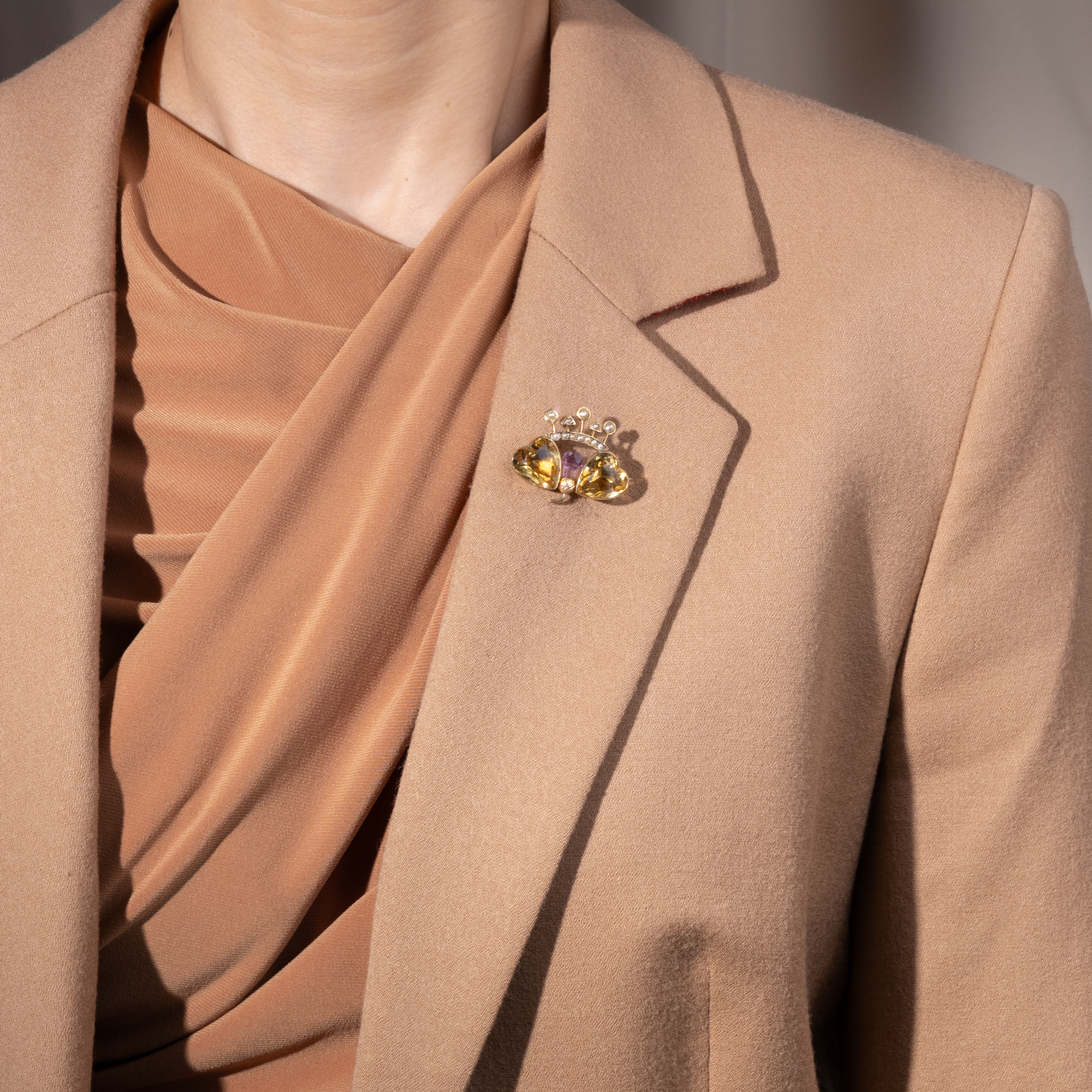 Viktorianische Brosche mit Citrinen, Amethyst & Perlen in Gold, Birmingham 1896 Viktorianische Brosche mit Citrinen, Amethyst & Perlen in Gold, Birmingham 1896