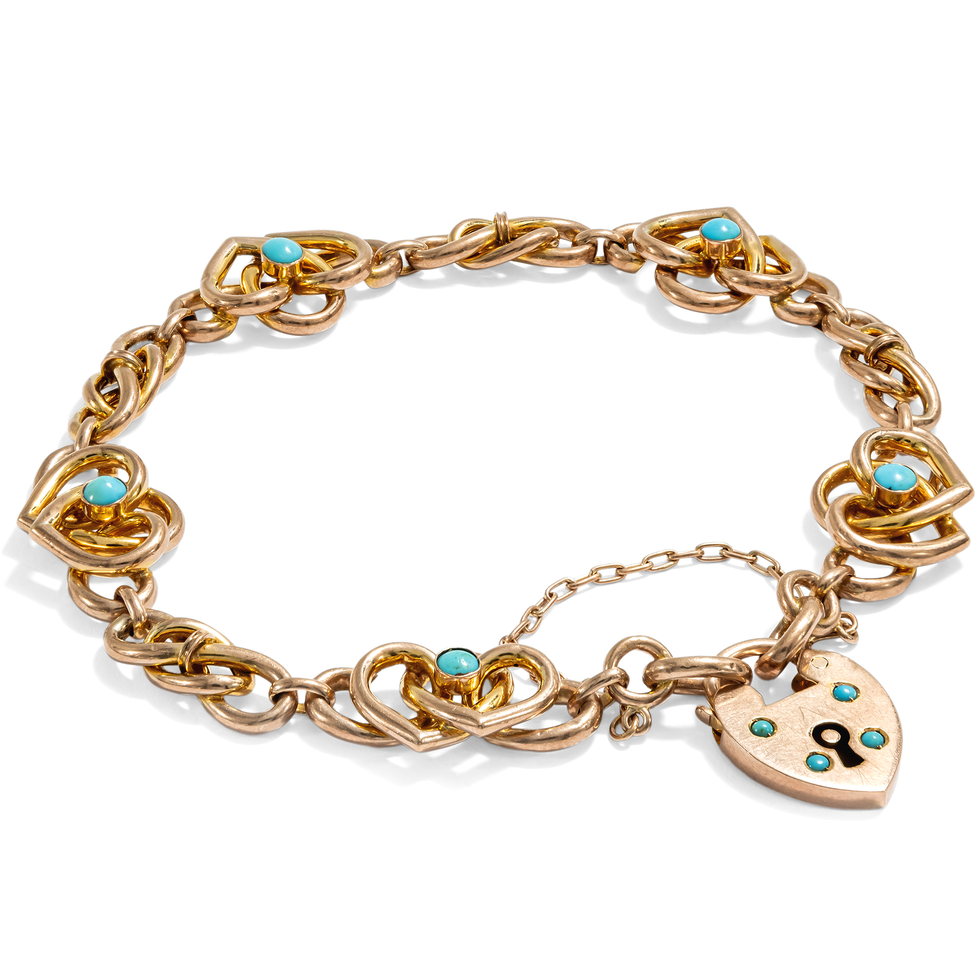 Romantisches Armband mit Türkisen in Gold, England um 1900 Romantisches Armband mit Türkisen in Gold, England um 1900