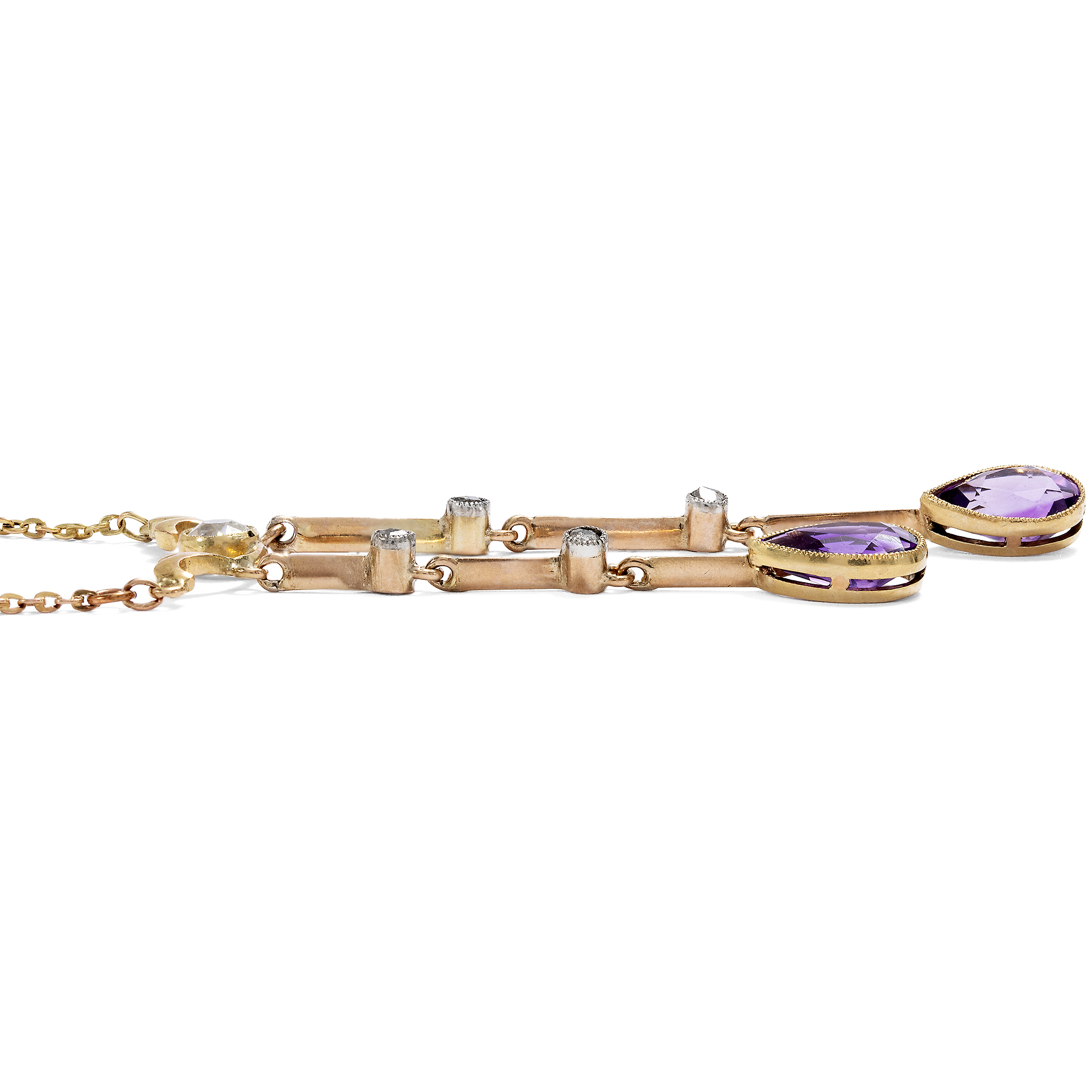 Feines Negligé-Collier mit Amethysten & Diamanten aus antiken Elementen, um 1910 & später Feines Negligé-Collier mit Amethysten & Diamanten aus antiken Elementen, um 1910 & später