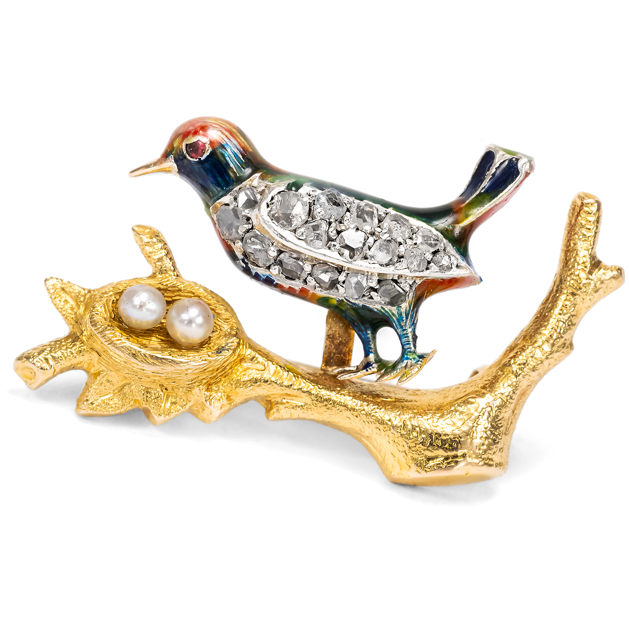 Witzige „Novelty“ Brosche aus Gold, Silber & Diamanten, England um 1890 Witzige „Novelty“ Brosche aus Gold, Silber & Diamanten, England um 1890