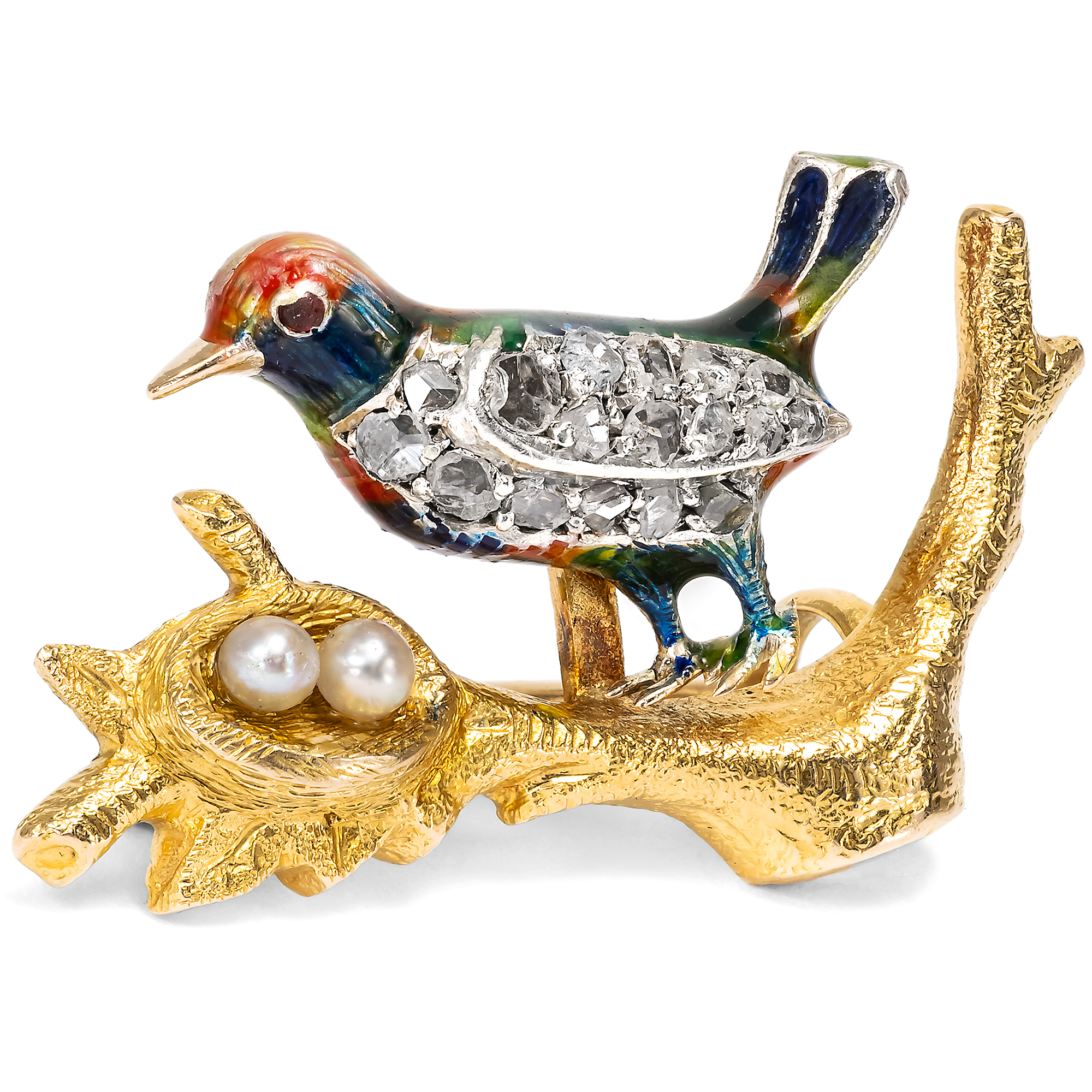Witzige „Novelty“ Brosche aus Gold, Silber & Diamanten, England um 1890 Witzige „Novelty“ Brosche aus Gold, Silber & Diamanten, England um 1890