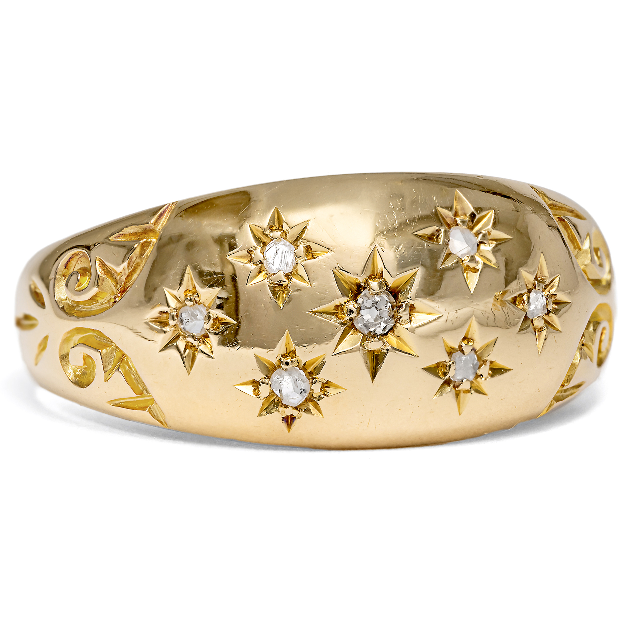 Antique Band Ring with Diamonds in Gold, Birmingham 1908 Antique Band Ring with Diamonds in Gold, Birmingham 1908