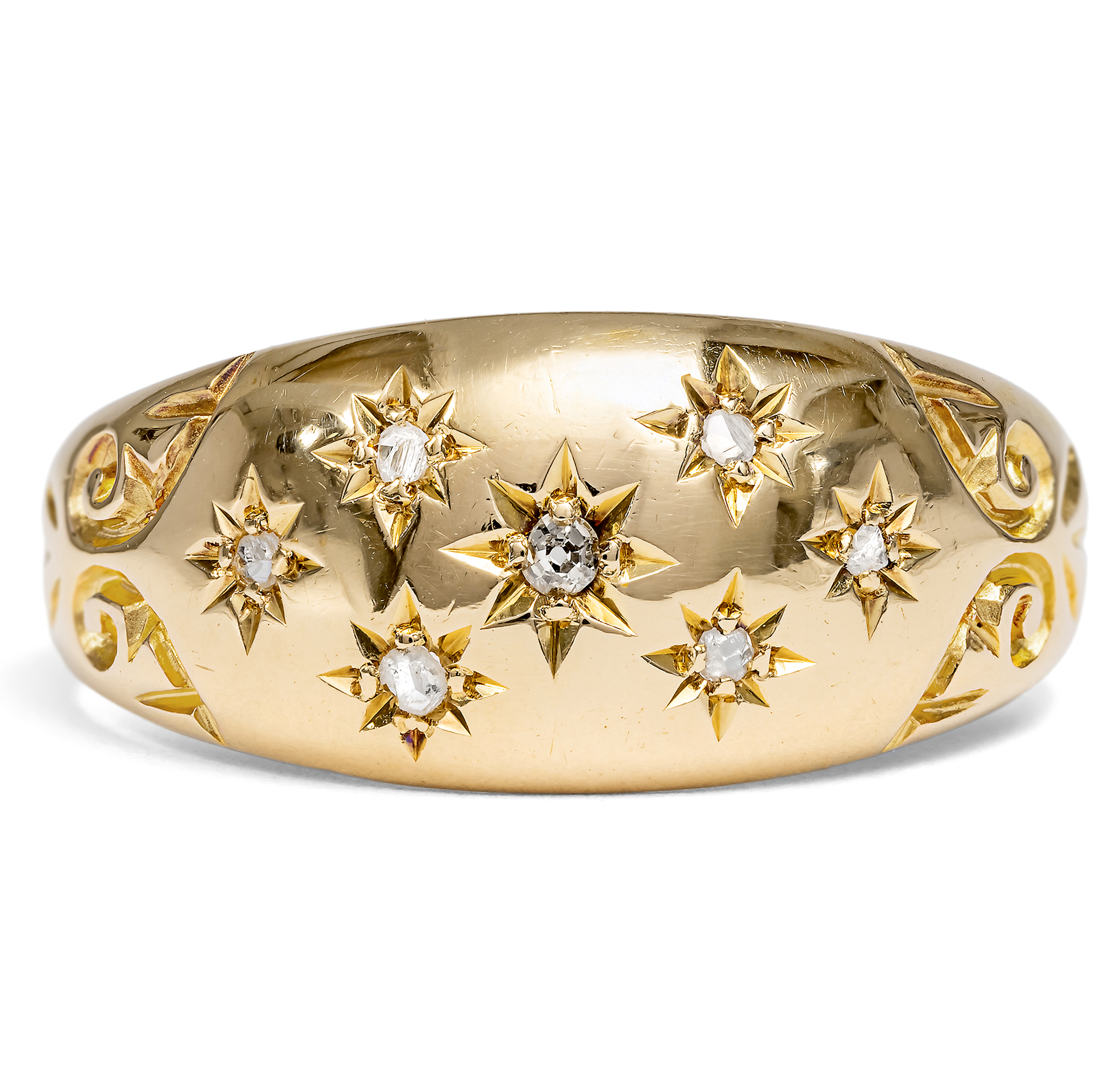 Antique Band Ring with Diamonds in Gold, Birmingham 1908 Antique Band Ring with Diamonds in Gold, Birmingham 1908