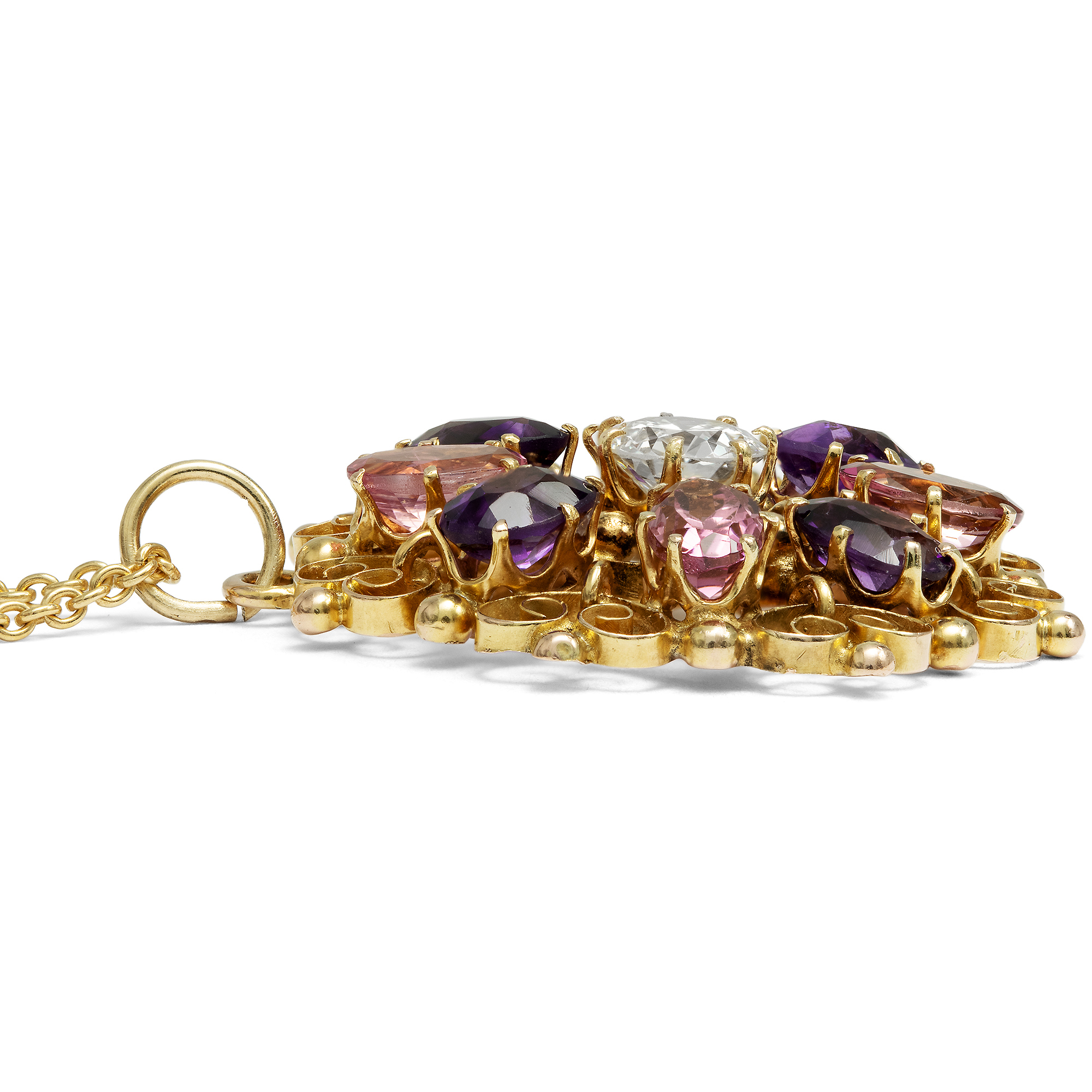 Antiker Anhänger mit Diamant, Amethysten & Turmalinen, Großbritannien um 1900 Antiker Anhänger mit Diamant, Amethysten & Turmalinen, Großbritannien um 1900