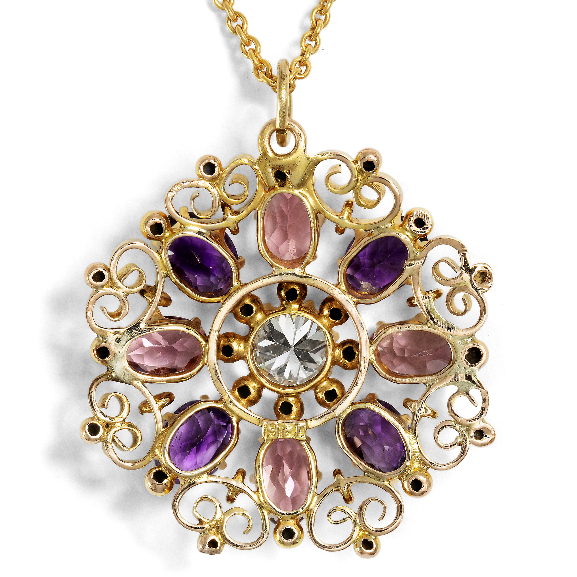 Antiker Anhänger mit Diamant, Amethysten & Turmalinen, Großbritannien um 1900 Antiker Anhänger mit Diamant, Amethysten & Turmalinen, Großbritannien um 1900