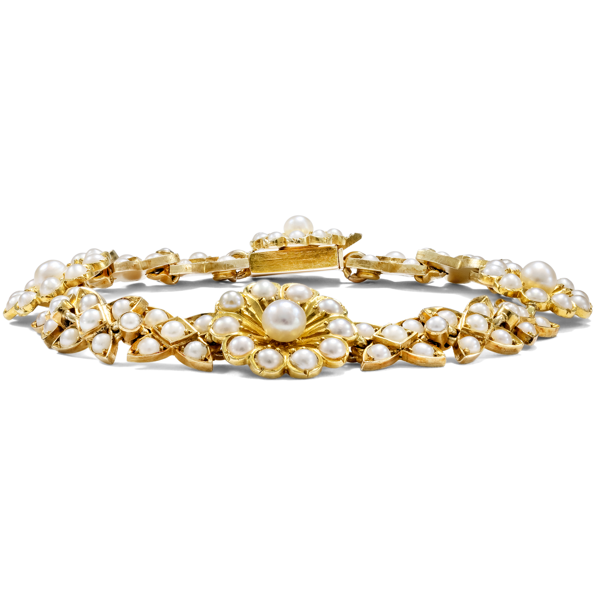 Schweres viktorianisches Armband mit Naturperlen in Gold, um 1890 Schweres viktorianisches Armband mit Naturperlen in Gold, um 1890