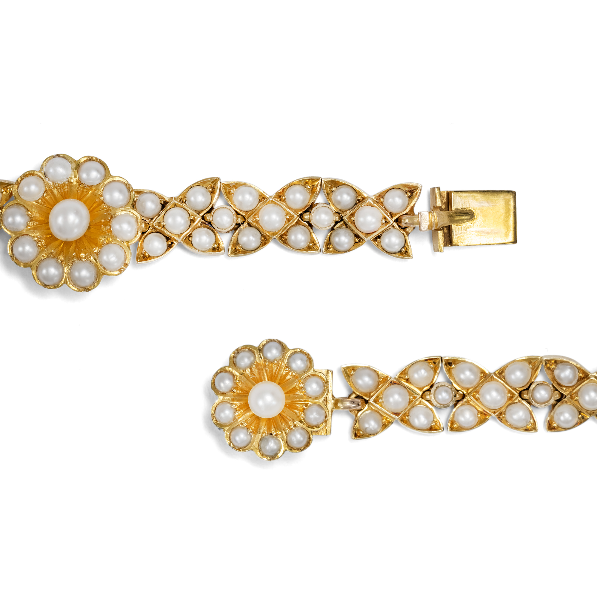 Schweres viktorianisches Armband mit Naturperlen in Gold, um 1890 Schweres viktorianisches Armband mit Naturperlen in Gold, um 1890