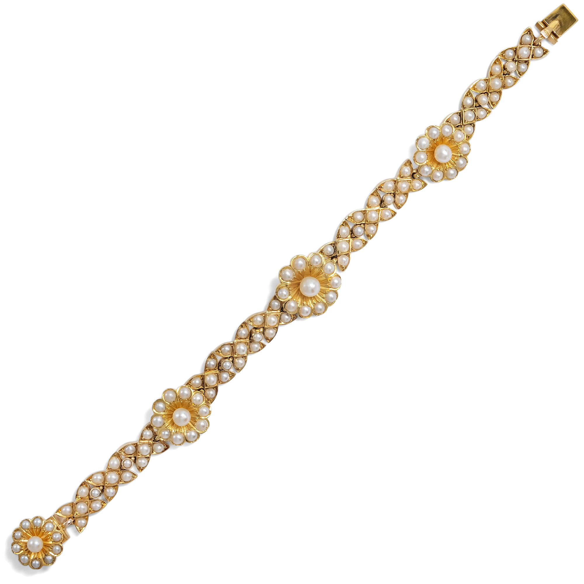 Schweres viktorianisches Armband mit Naturperlen in Gold, um 1890 Schweres viktorianisches Armband mit Naturperlen in Gold, um 1890