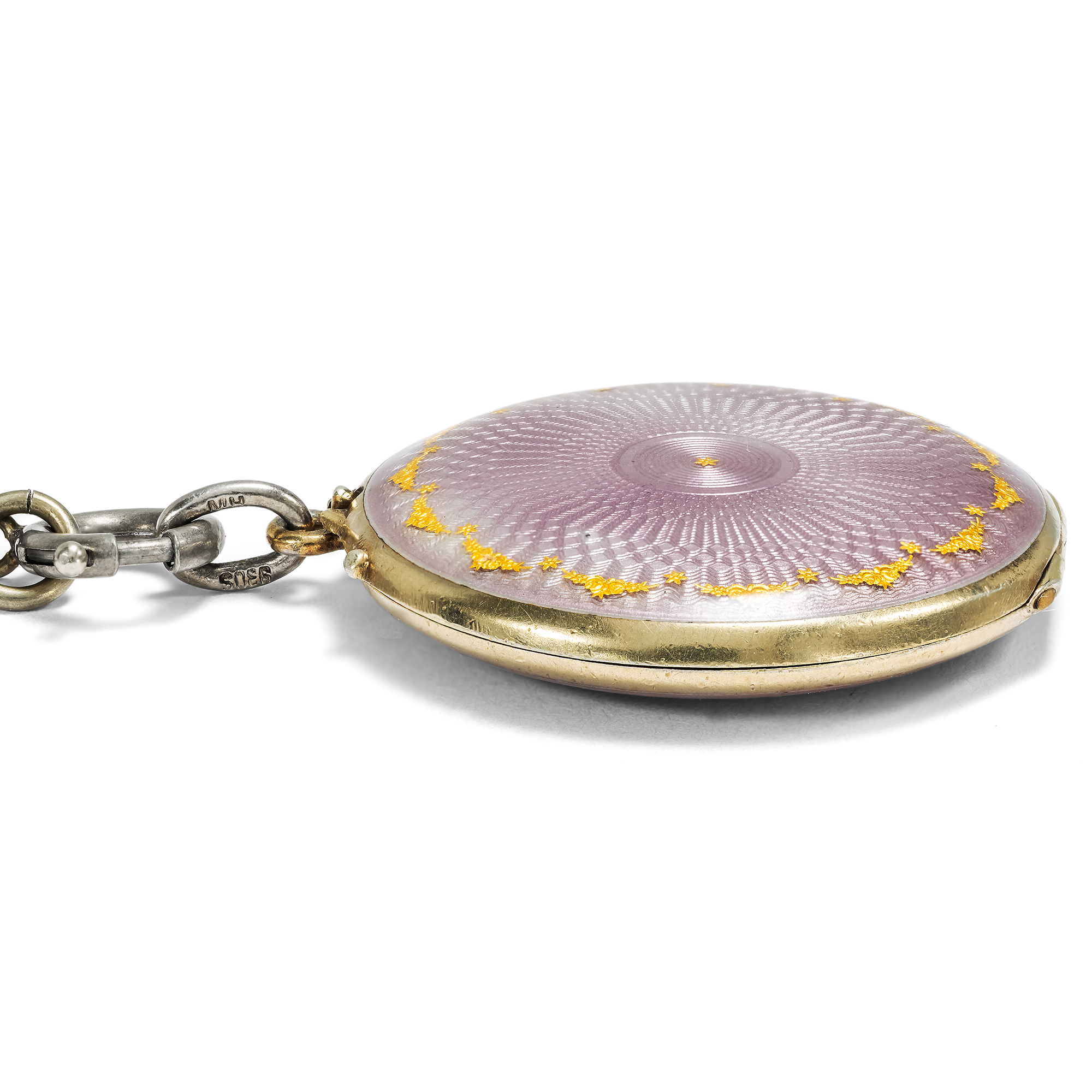 Enamelled Silver Locket on a Longchain, c. 1910 Enamelled Silver Locket on a Longchain, c. 1910