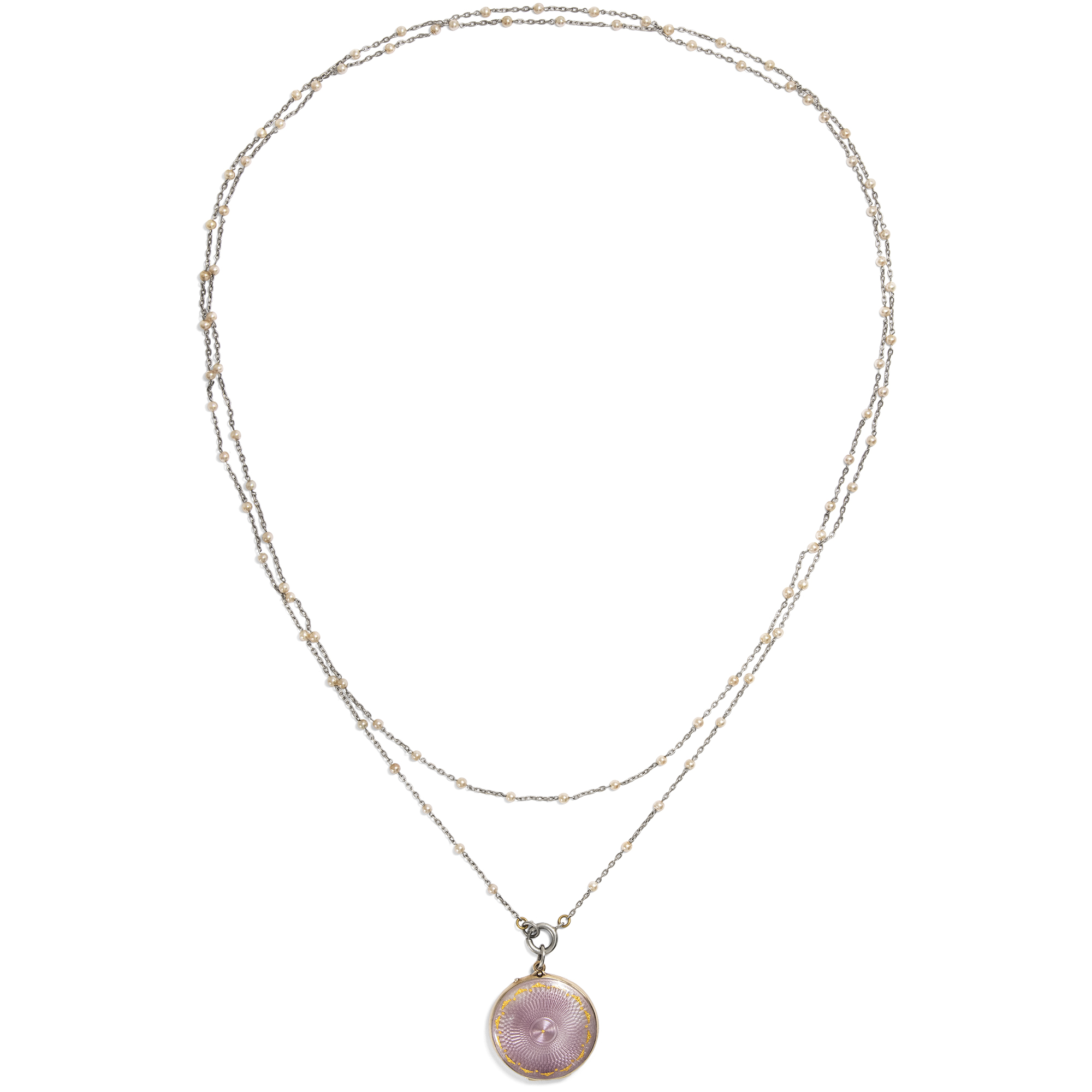 Enamelled Silver Locket on a Longchain, c. 1910 Enamelled Silver Locket on a Longchain, c. 1910