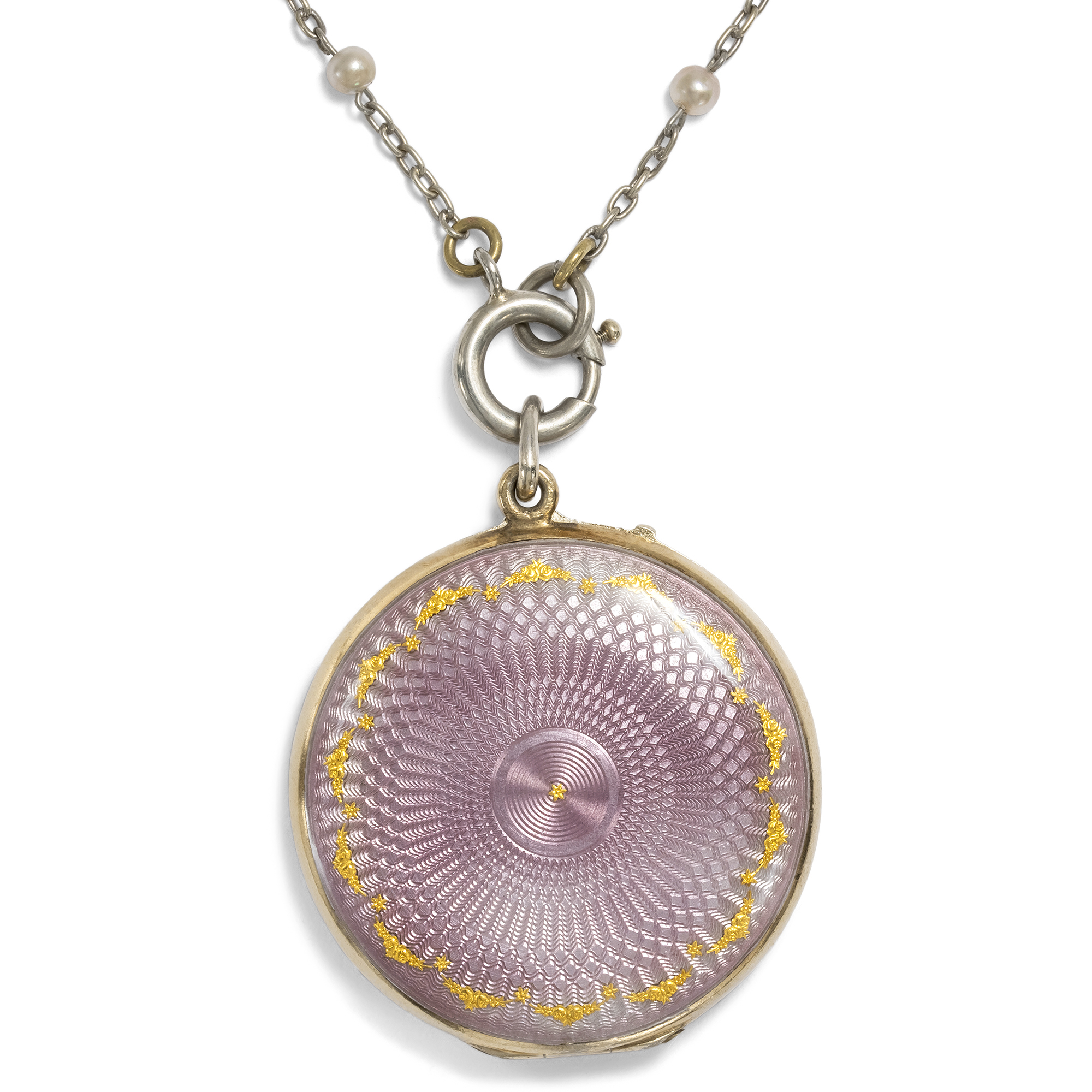 Enamelled Silver Locket on a Longchain, c. 1910 Enamelled Silver Locket on a Longchain, c. 1910