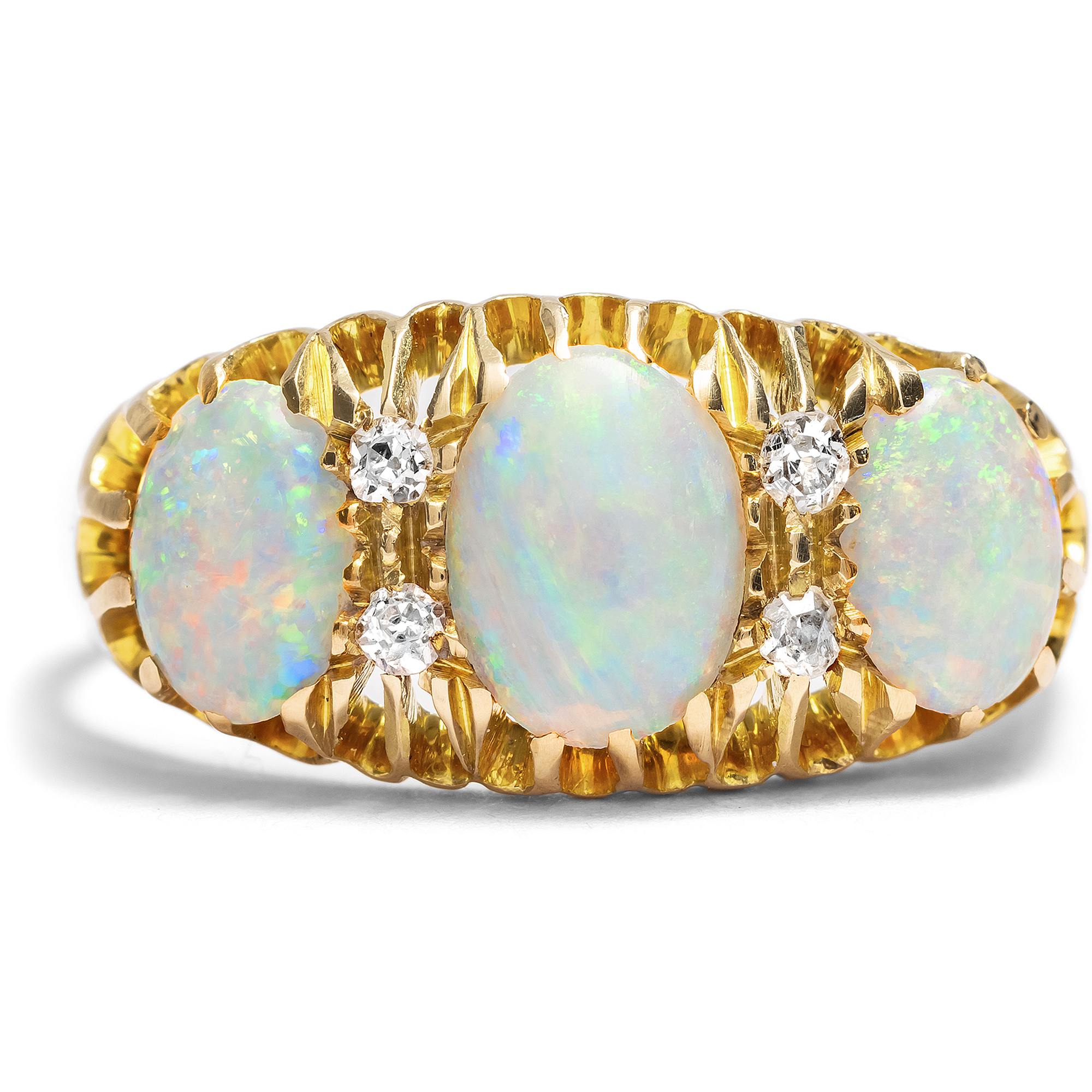 Qualitätvoller Goldring mit Opalen & Diamanten, England 1907 Qualitätvoller Goldring mit Opalen & Diamanten, England 1907