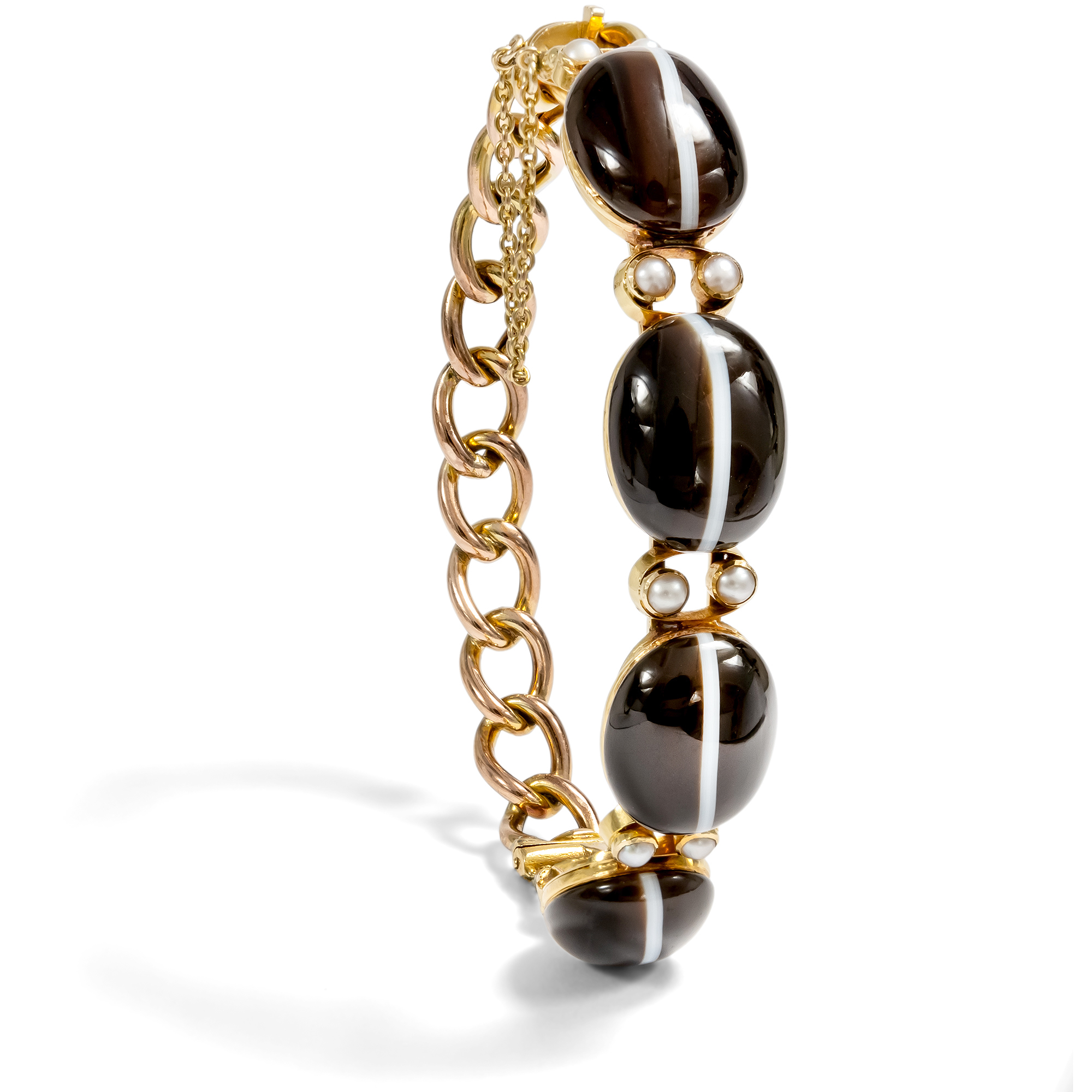 Unusual bracelet made of agates, pearls and gold, England circa 1880