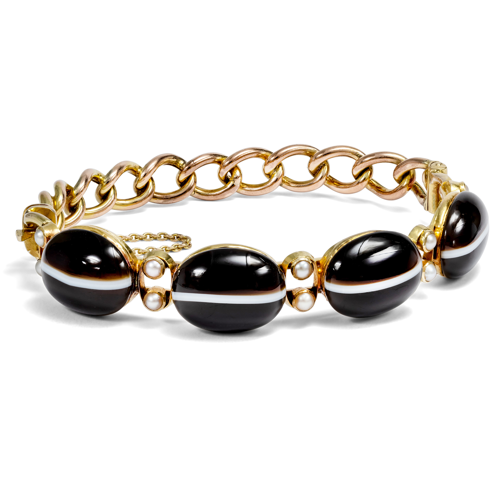 Unusual bracelet made of agates, pearls and gold, England circa 1880