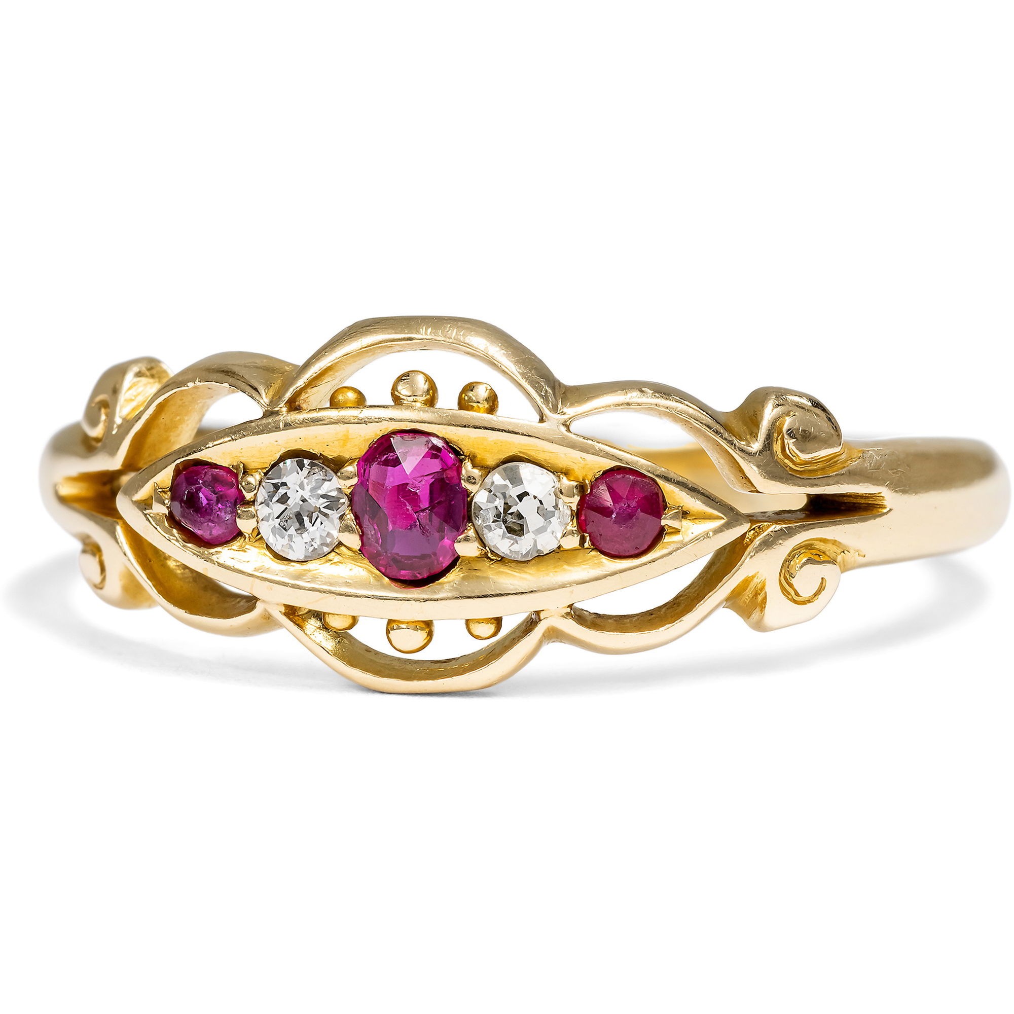 Viktorianischer Ring mit Rubinen & Diamanten in Gold, England um 1900 Viktorianischer Ring mit Rubinen & Diamanten in Gold, England um 1900