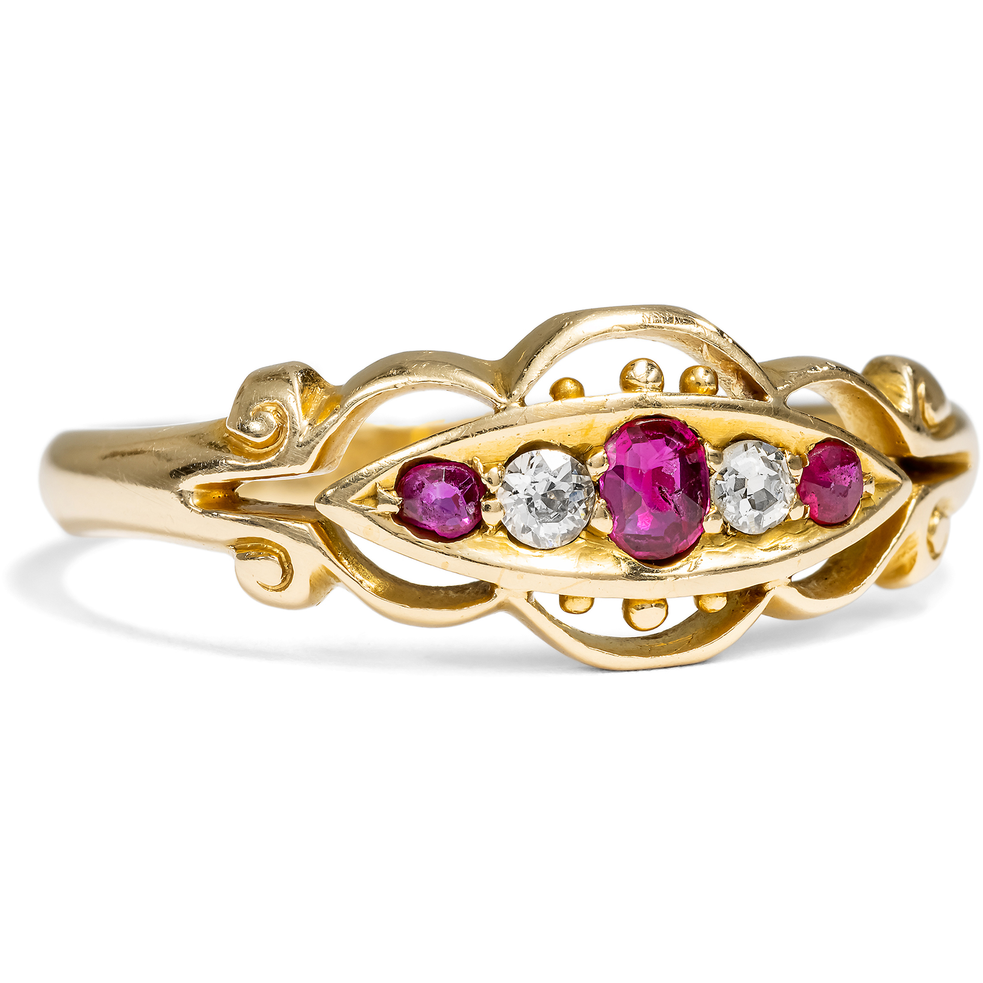 Viktorianischer Ring mit Rubinen & Diamanten in Gold, England um 1900 Viktorianischer Ring mit Rubinen & Diamanten in Gold, England um 1900