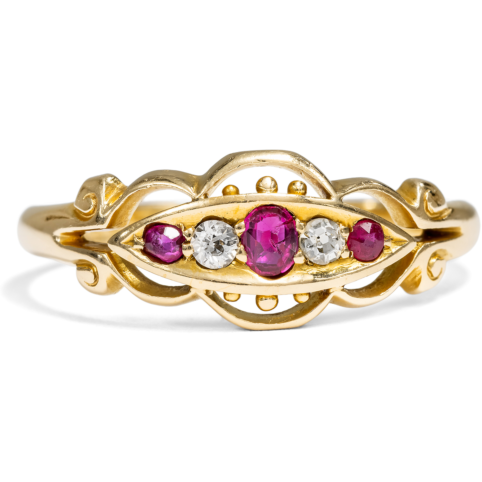 Viktorianischer Ring mit Rubinen & Diamanten in Gold, England um 1900 Viktorianischer Ring mit Rubinen & Diamanten in Gold, England um 1900