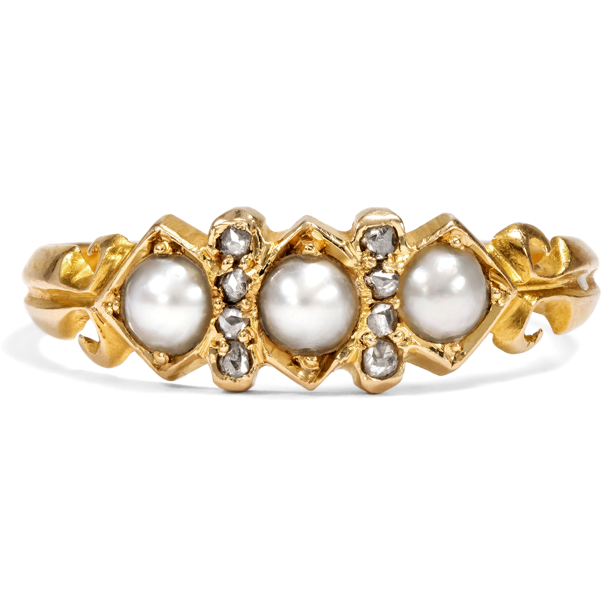 Viktorianischer Ring mit Naturperlen & Diamanten in Gold, Birmingham 1870 Viktorianischer Ring mit Naturperlen & Diamanten in Gold, Birmingham 1870