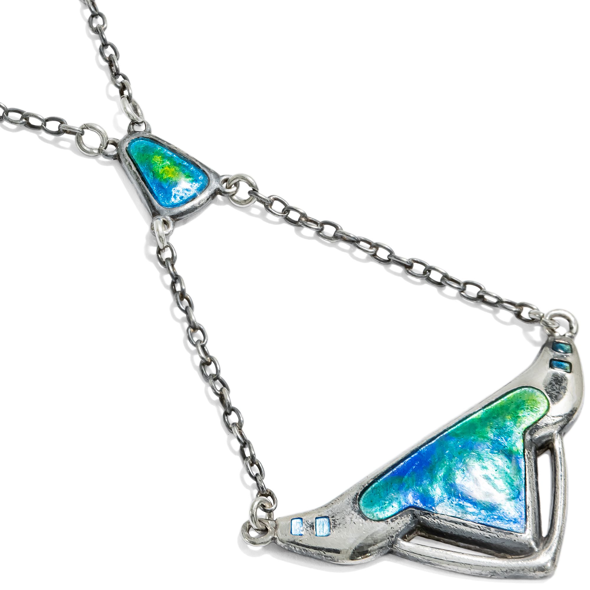 Elegantes Collier des englischen Jugendstil in Silber & Email, um 1910 Elegantes Collier des englischen Jugendstil in Silber & Email, um 1910