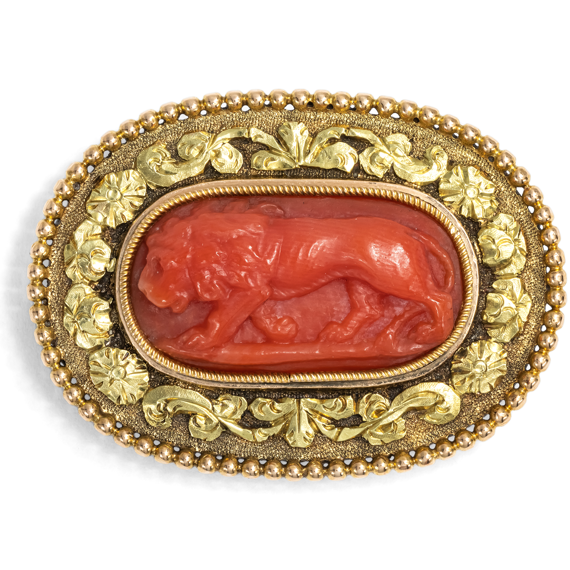 Klassizistische Brosche mit Korallengemme in Gold, um 1810 Klassizistische Brosche mit Korallengemme in Gold, um 1810