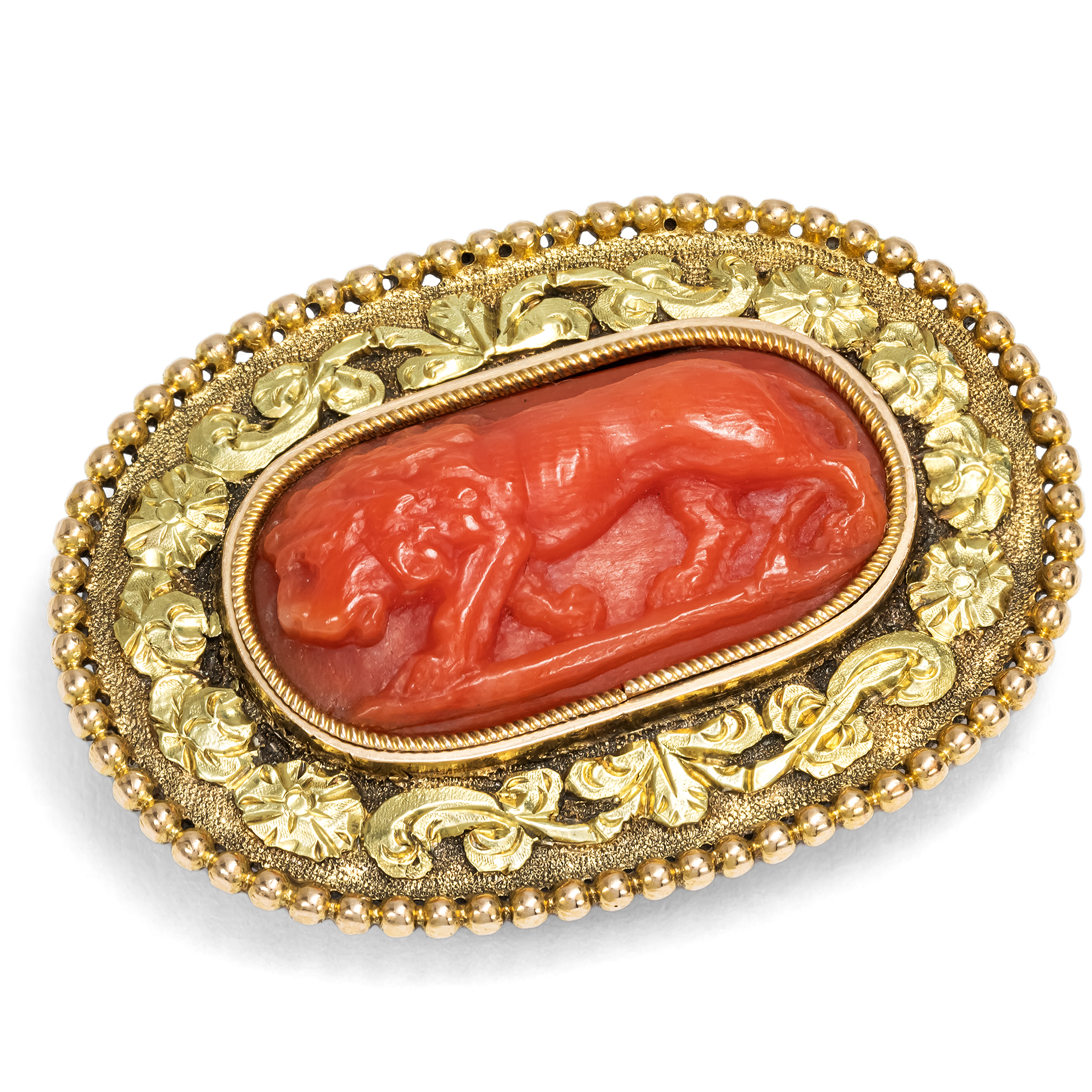 Klassizistische Brosche mit Korallengemme in Gold, um 1810 Klassizistische Brosche mit Korallengemme in Gold, um 1810