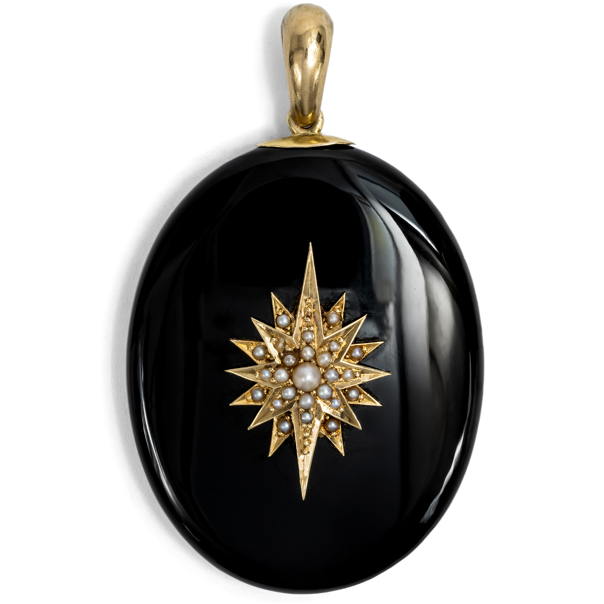 Großer Medaillon-Anhänger aus Onyx, Gold & Perlen, um 1875 Großer Medaillon-Anhänger aus Onyx, Gold & Perlen, um 1875