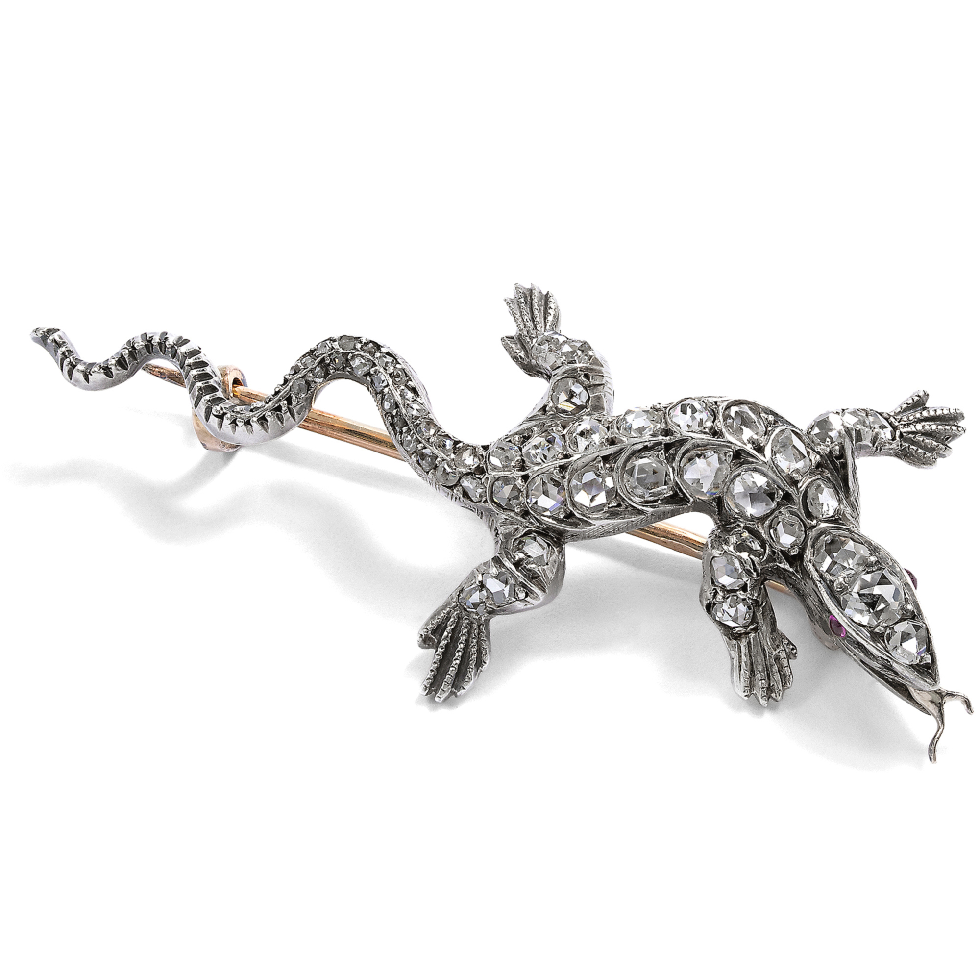 Antike Eidechse mit Diamanten & Spinellen als Brosche, Paris um 1890 Antike Eidechse mit Diamanten & Spinellen als Brosche, Paris um 1890