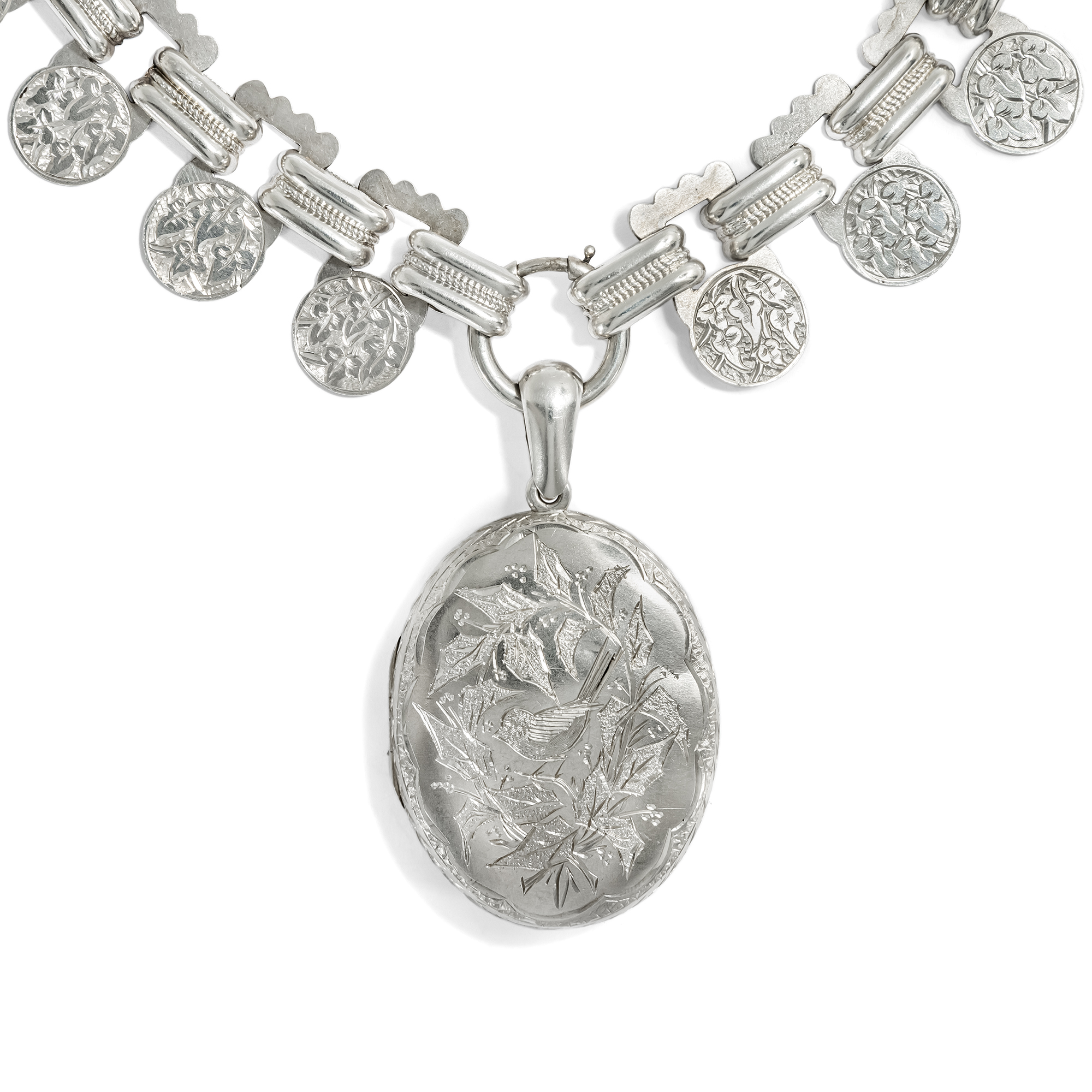 Prachtvolles „Aesthetic Movement“ Collier mit Medaillon aus Silber, England um 1880 Prachtvolles „Aesthetic Movement“ Collier mit Medaillon aus Silber, England um 1880
