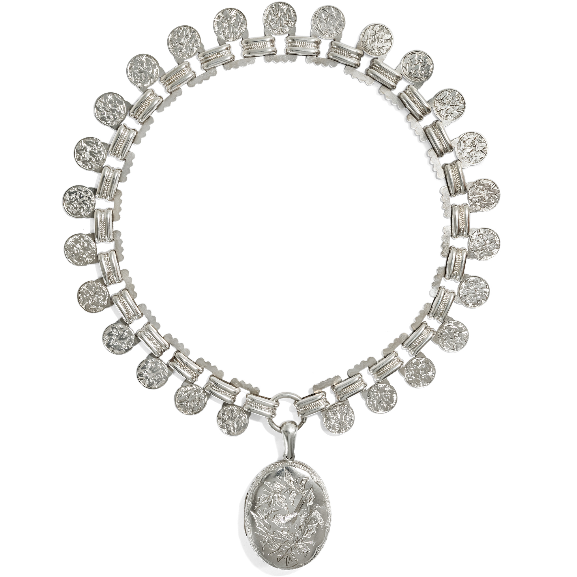 Prachtvolles „Aesthetic Movement“ Collier mit Medaillon aus Silber, England um 1880 Prachtvolles „Aesthetic Movement“ Collier mit Medaillon aus Silber, England um 1880