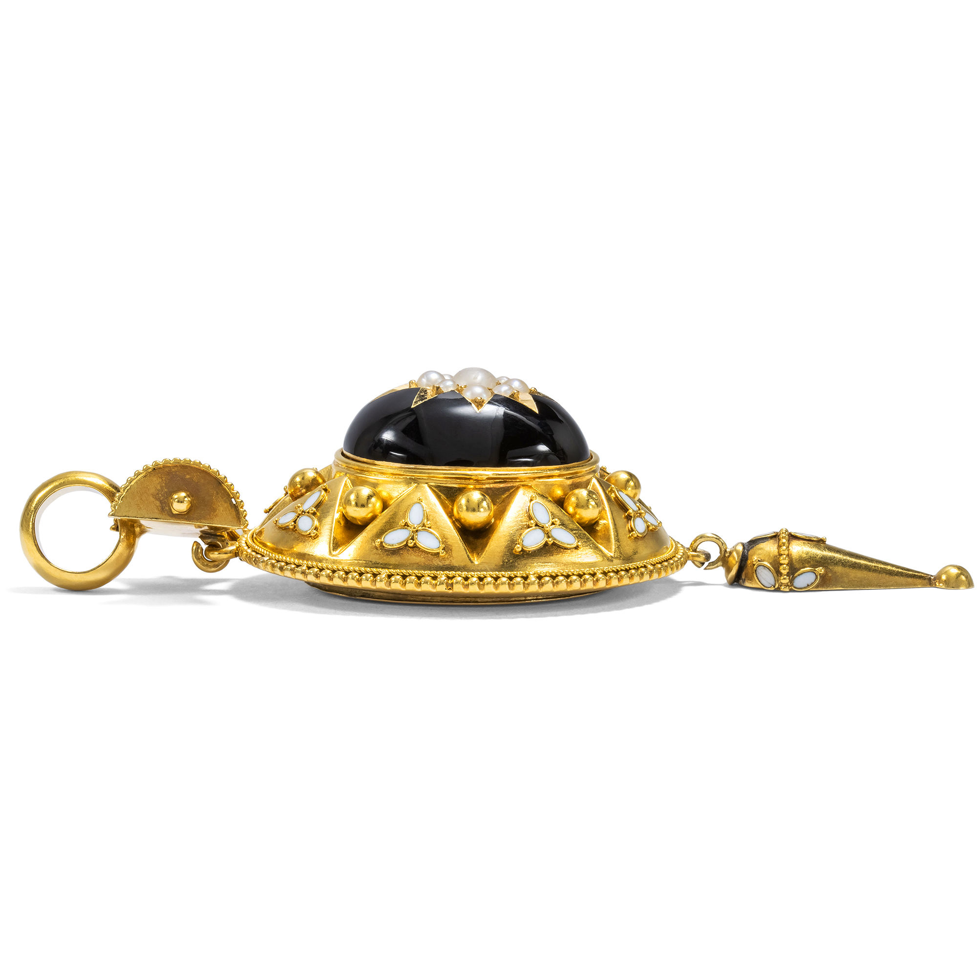 Prachtvolles Medaillon mit Perlen im Archäologischen Stil von Streeter, London um 1870 Prachtvolles Medaillon mit Perlen im Archäologischen Stil von Streeter, London um 1870