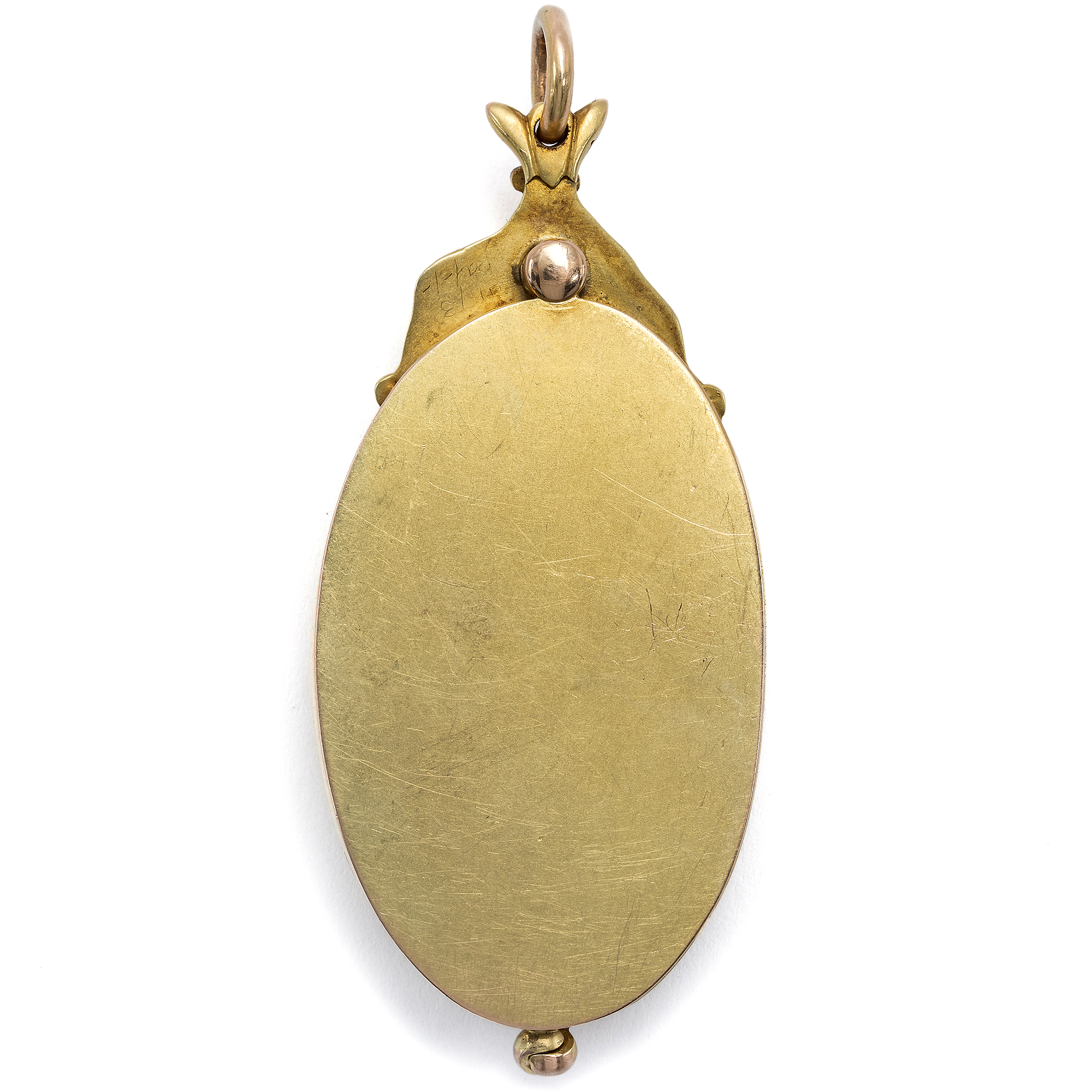 Antikes Spiegel-Medaillon mit Smaragden & Perlmutt in Gold, um 1900 Antikes Spiegel-Medaillon mit Smaragden & Perlmutt in Gold, um 1900