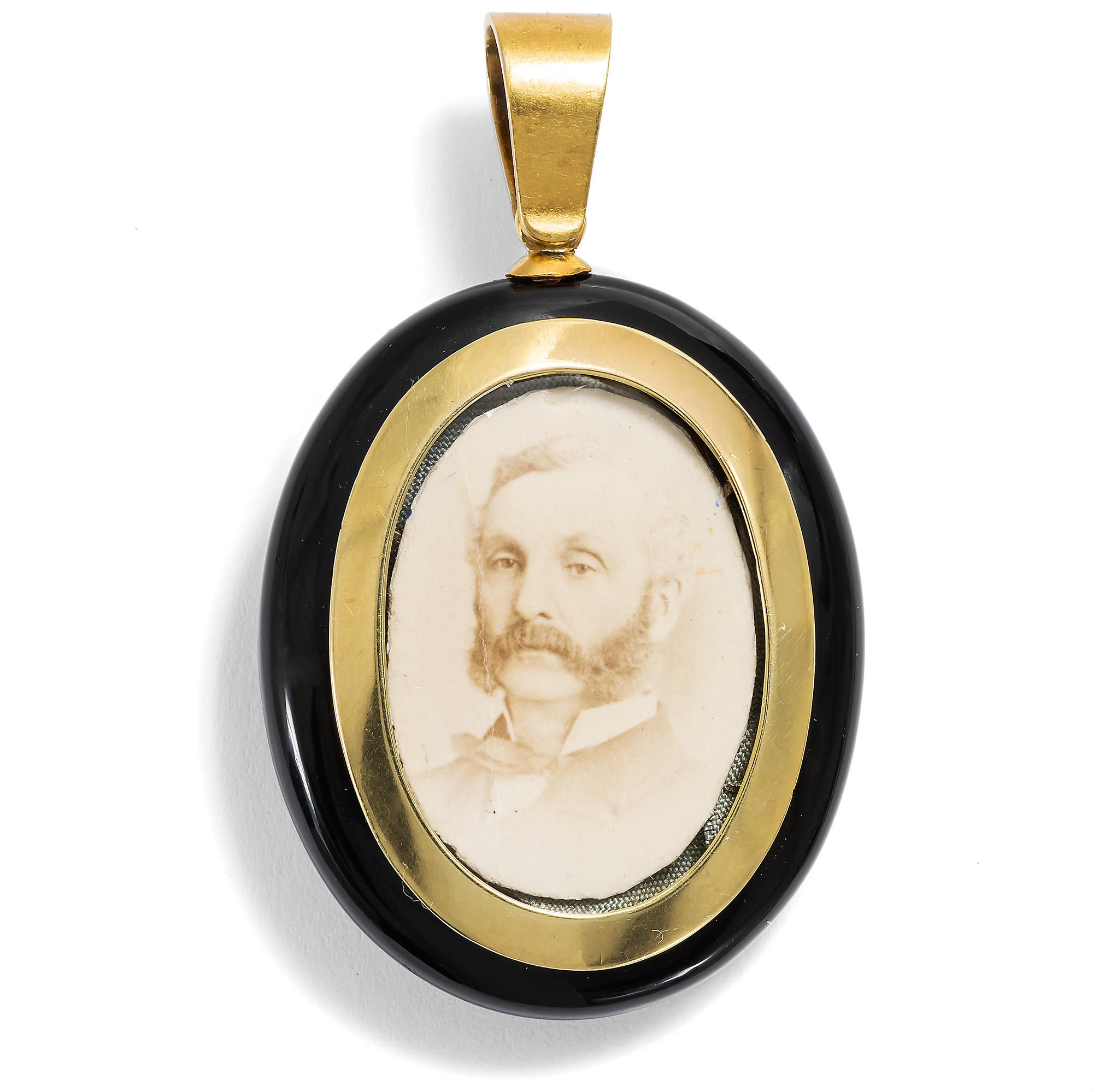 Kostbares Medaillon aus Onyx, Gold, Perlen & Diamanten, um 1880 Kostbares Medaillon aus Onyx, Gold, Perlen & Diamanten, um 1880