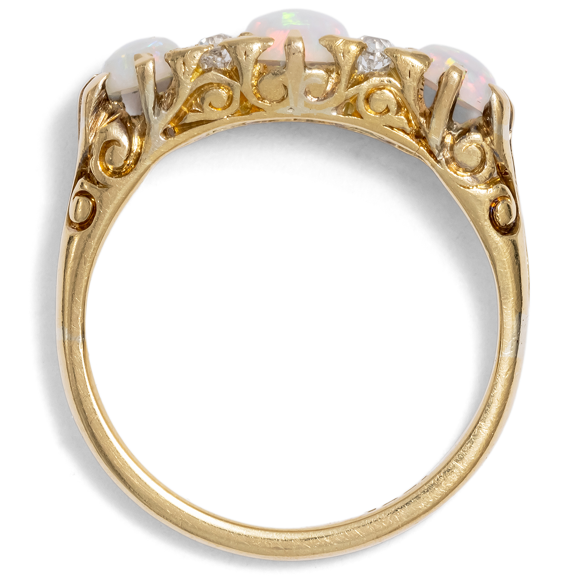 Elegant Ring with Opals & Diamonds in Gold, England c. 1900 Elegant Ring with Opals & Diamonds in Gold, England c. 1900