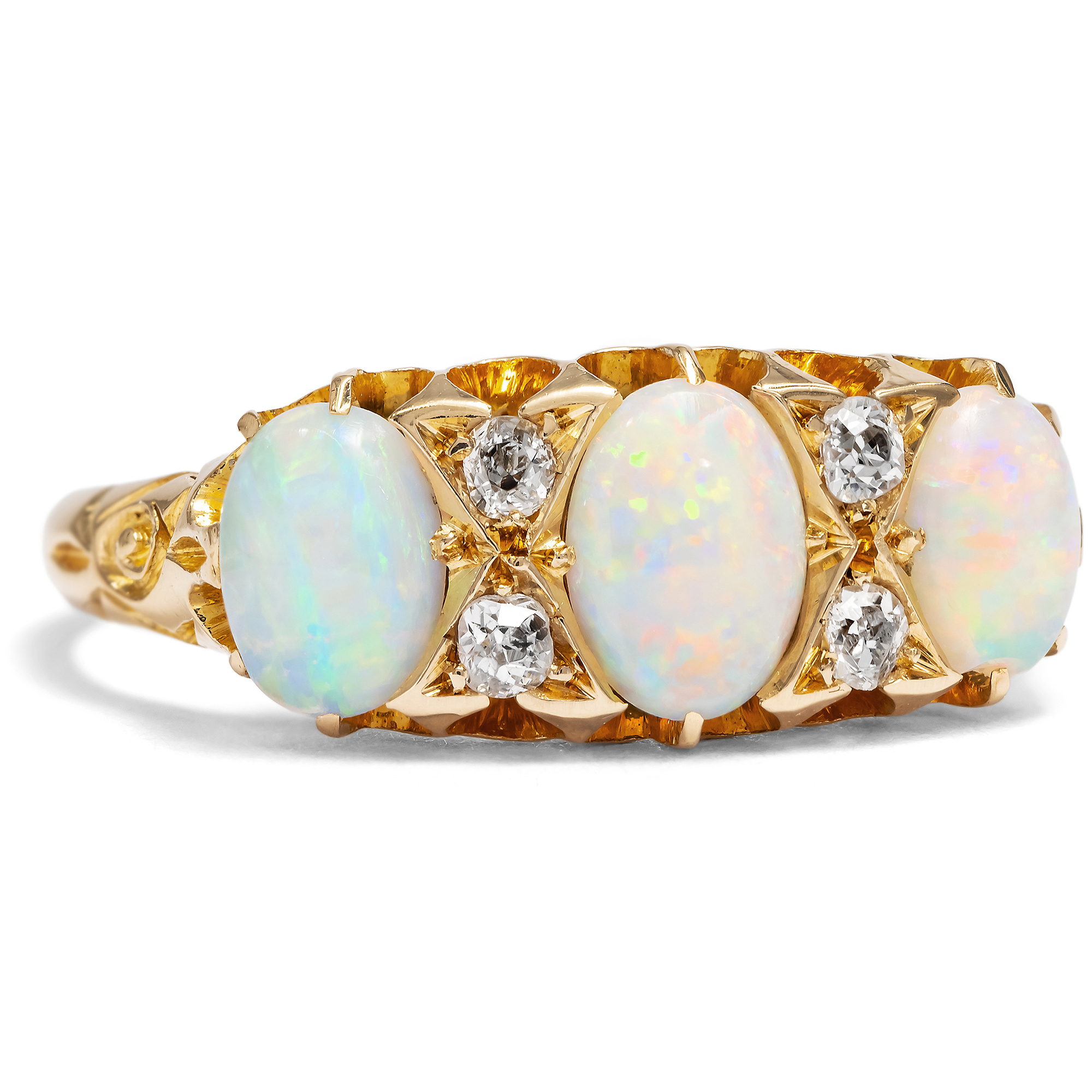 Antiker Opalring aus Gelbgold mit Diamanten, Birmingham 1907 Antiker Opalring aus Gelbgold mit Diamanten, Birmingham 1907
