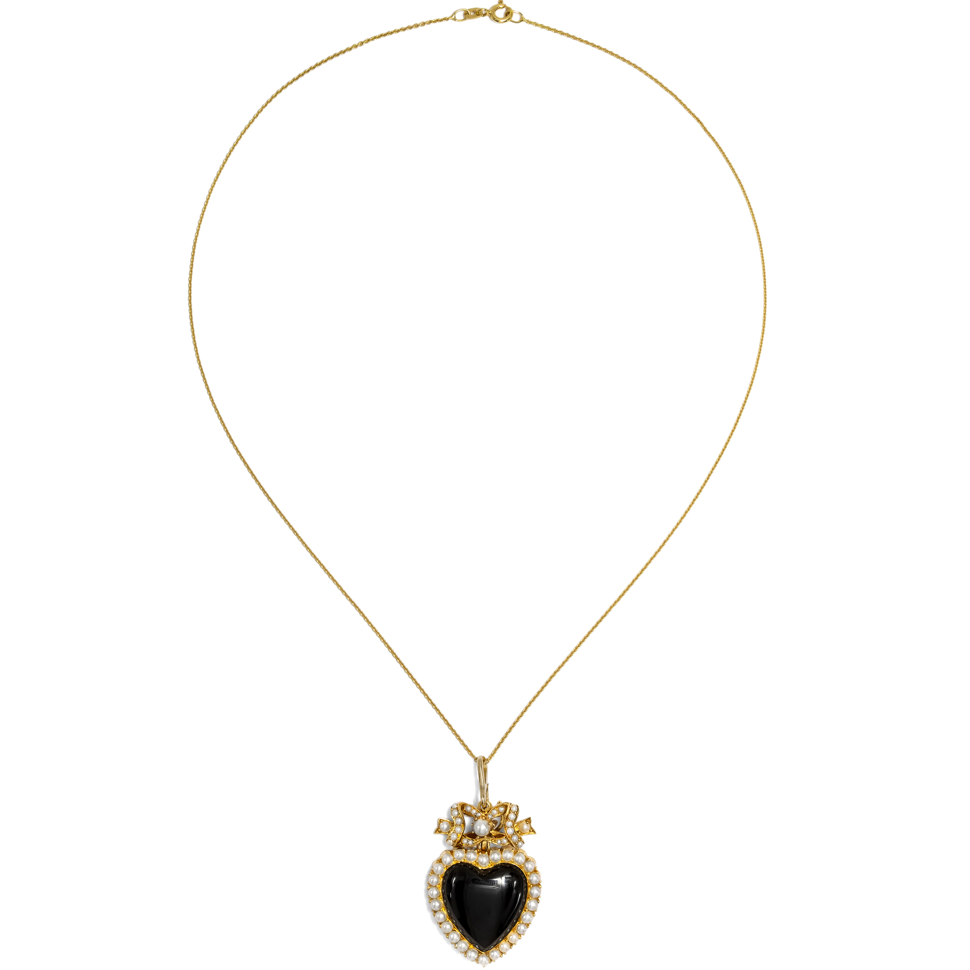 Anhänger-Brosche mit Onyx und Perlen in Gold, Großbritannien um 1900 & später Anhänger-Brosche mit Onyx und Perlen in Gold, Großbritannien um 1900 & später
