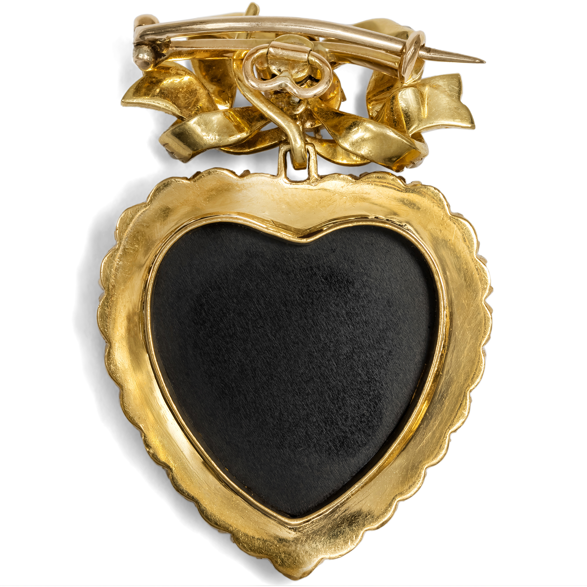 Anhänger-Brosche mit Onyx und Perlen in Gold, Großbritannien um 1900 & später Anhänger-Brosche mit Onyx und Perlen in Gold, Großbritannien um 1900 & später
